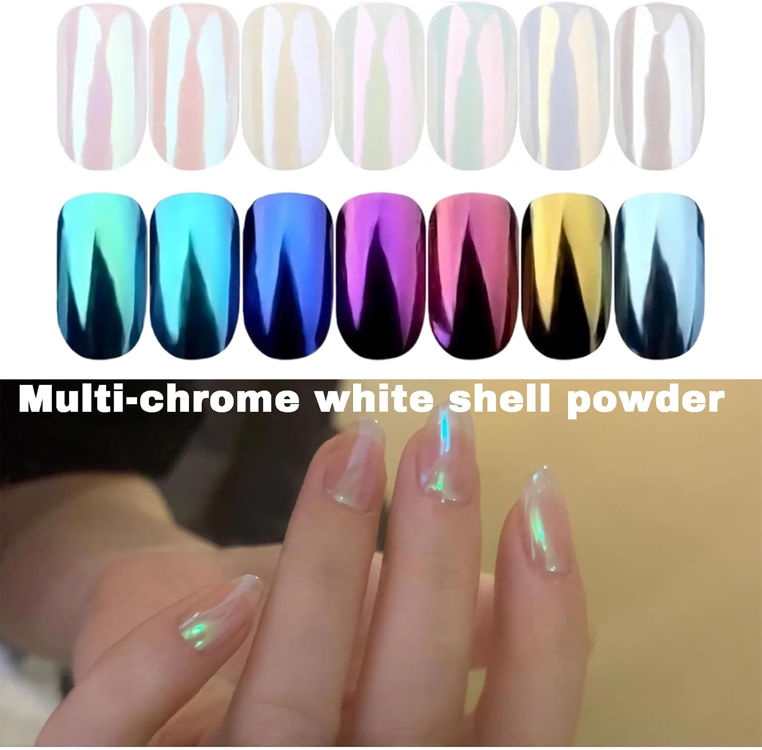 HHMJZW Chrome Nail Powder - 7 Colors White Pearl Chrome Nail Powder Kit for Nails Art with Holographic Mirror Gradient Effect