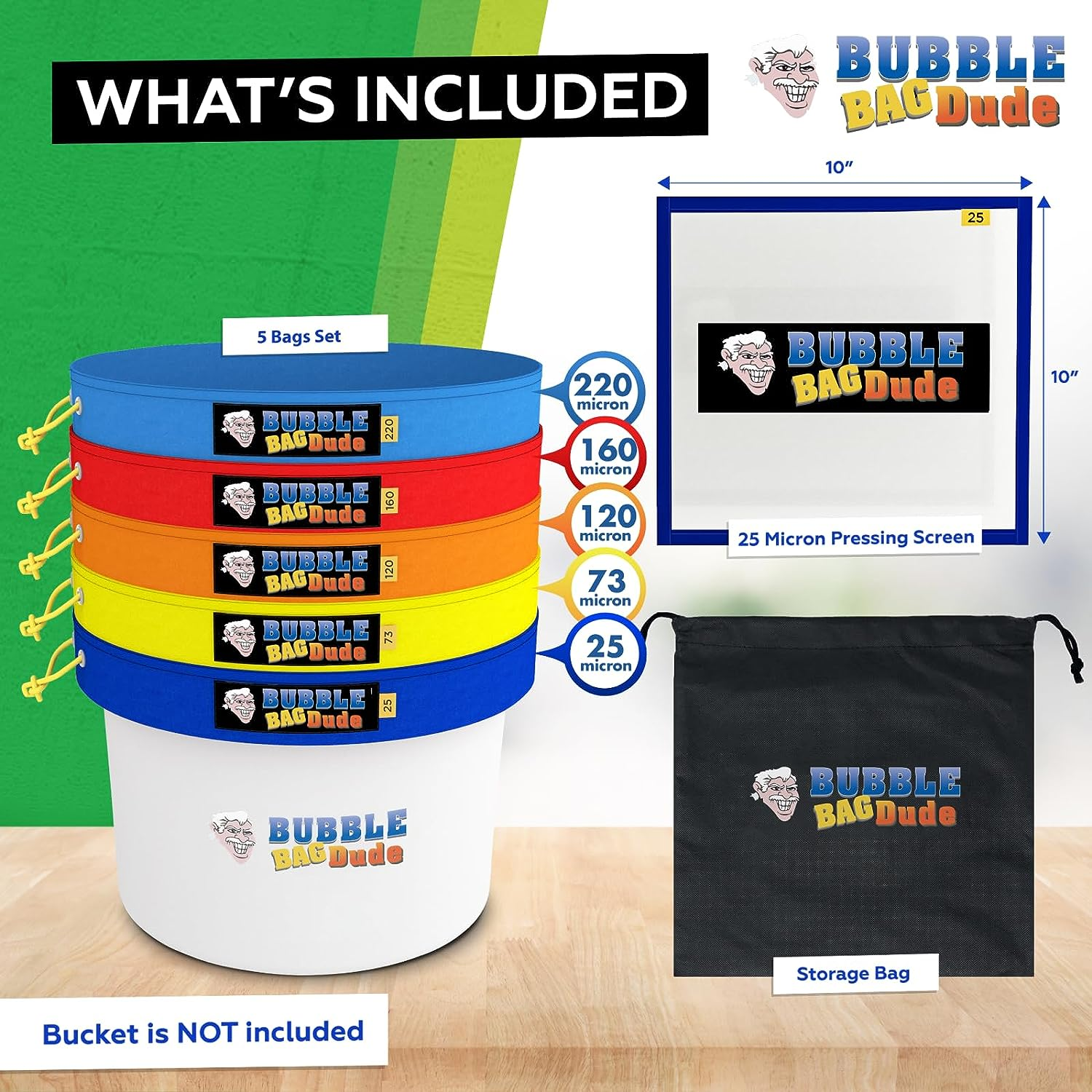 BUBBLEBAGDUDE Bubble Bags 5 Gallon 5 Bag Set - Herbal Ice Bubble Bag Essence Extractor Kit - Comes with Pressing Screen and Storage Bag image number 5