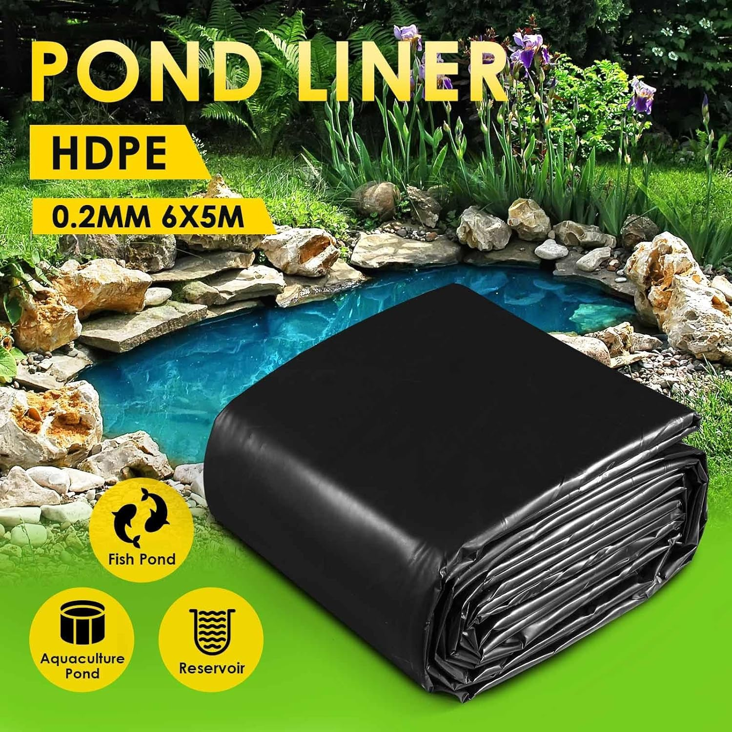 6X5M Pond Liner HDPE Fish Waterfall Water Garden Koi Pool Skin Pad Black Fountain Landscaping Reservoir Heavy Duty 0.2Mm image number 1
