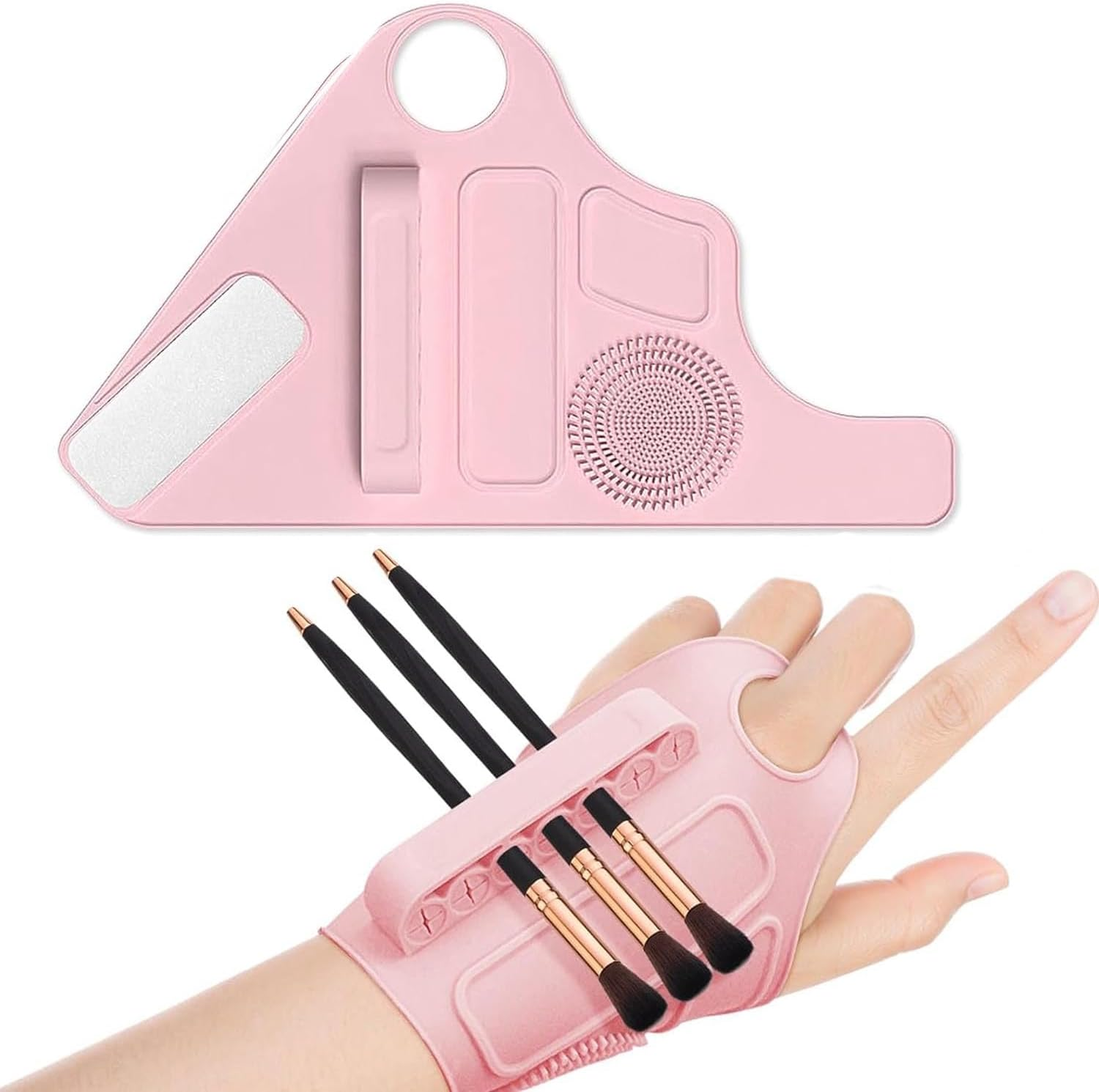 PAIKIUU Silicone Makeup Hand Strap, Adjustable Hand Strap for Blending Palettes, Auxiliary Tool Organization for All Kinds of Makeup Brushes and Foundation Mixing, Pink, Silicone Make-Up Wrist Strap image number 5