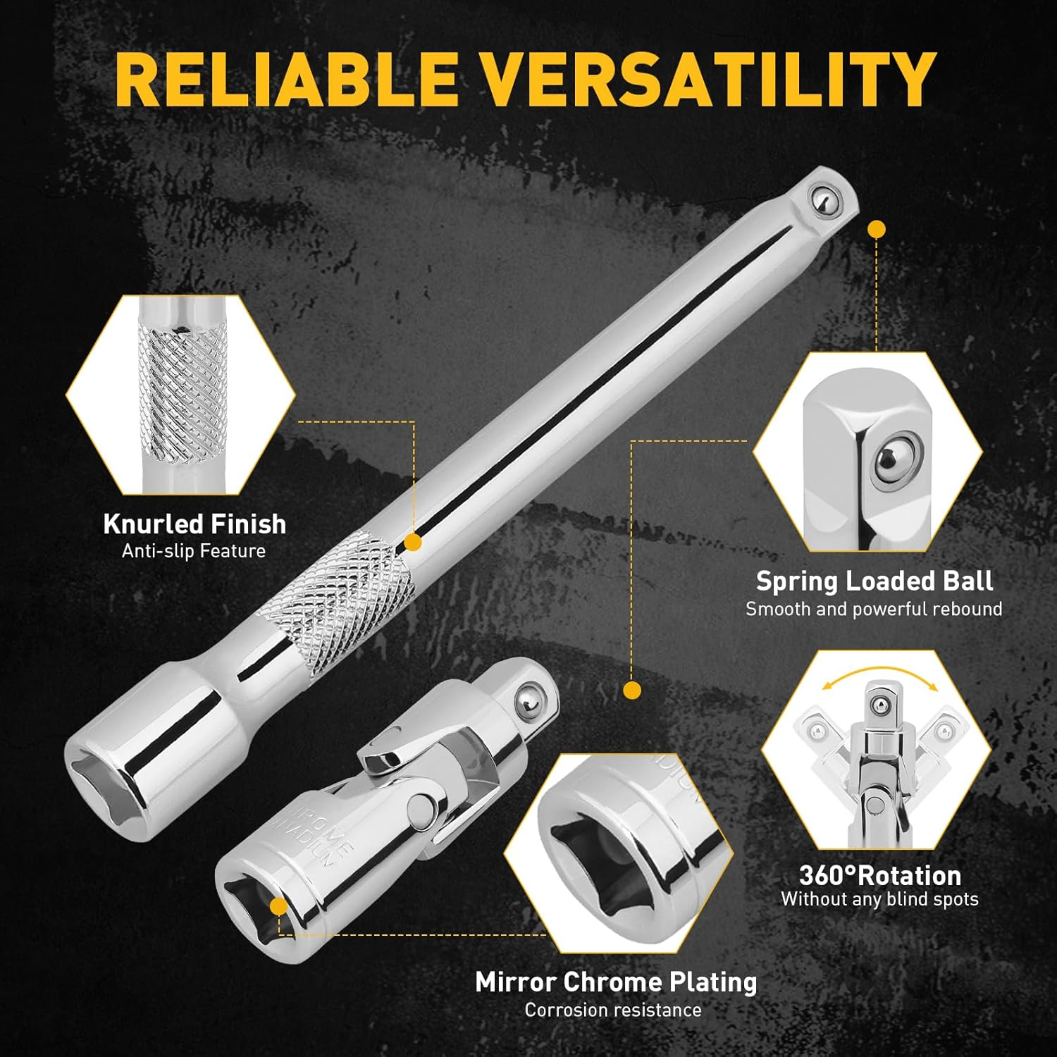 8-Piece 3/8" Drive Spark Plug Socket Set with Universal Joint, Spark Plug Gapper and 6" Extension Bar, SAE & Metric, 5/8", 3/4", 13/16", 14Mm, 18Mm, CR-V Sockets with Rubber Holding Rings image number 5