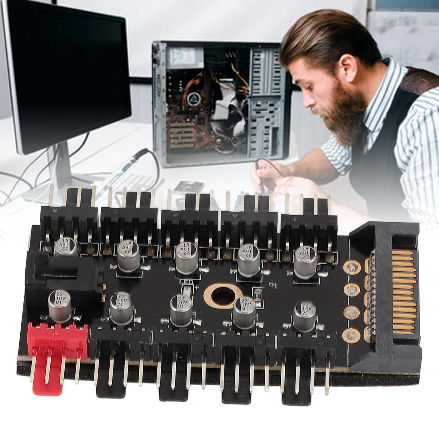 PC Chassis Fan Hub CPU Cooling Hub 10 Port 12V 4 Pin Fan PWM Hub, CPU Cooling Fan Hub for Computer Motherboard (Serial ATA Power)