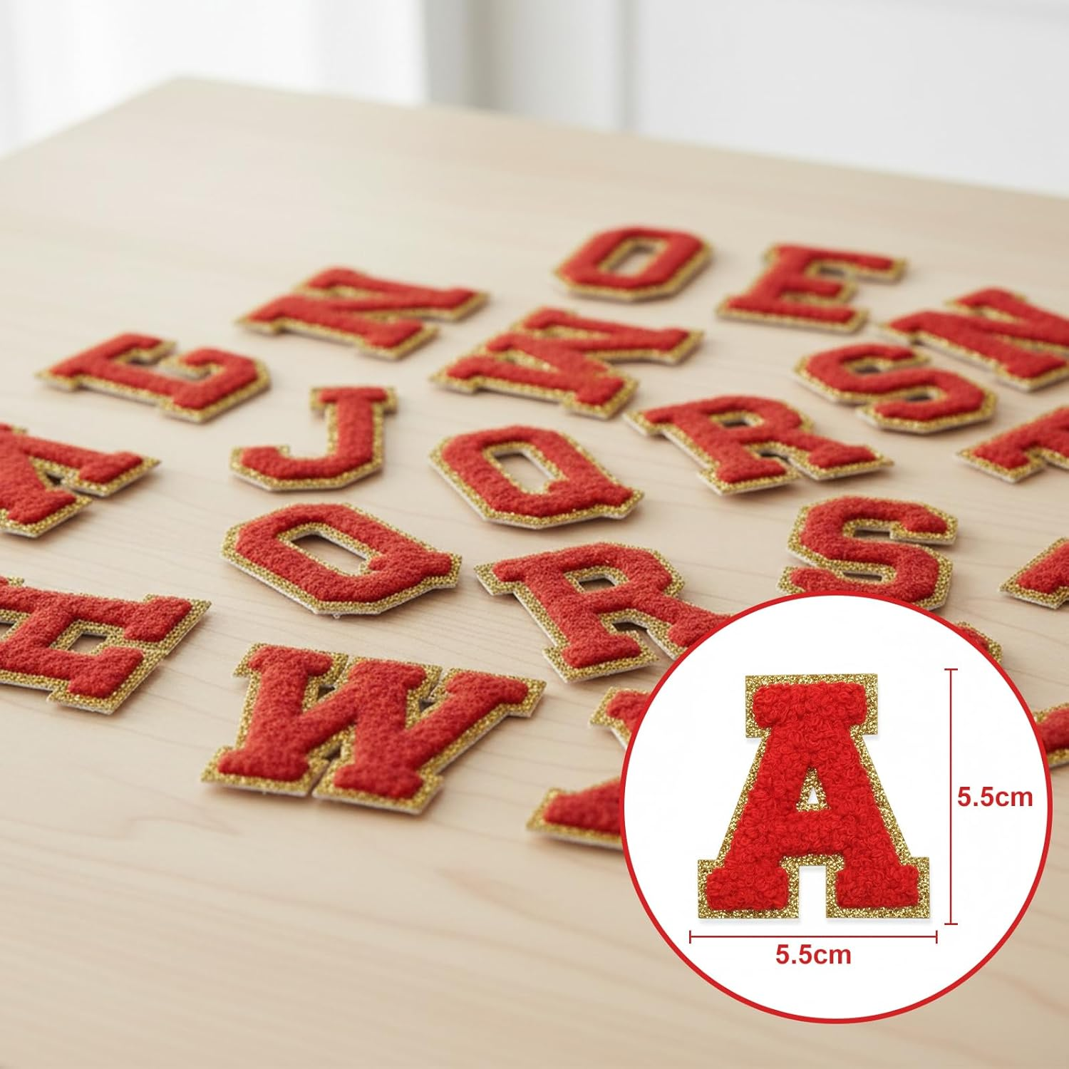 26Pcs Chenille Letter Patches A-Z for DIY Clothing, Fabric, Shoes, Bags &ndash; Self-Adhesive Decorative Iron-On Patches with Gold Trim, Premium Quality (Red)&ndash; Ruibex image number 6