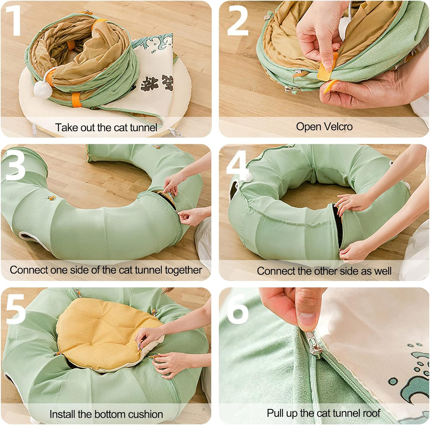 Galat&eacute;e Cat Tunnel, Cat Bed for Indoor Use, Pet Cave Bed with 1 Hanging Scratching Balls, Foldable round Cat Tunnel, Cat Tunnel Bed (Blue) image number 5