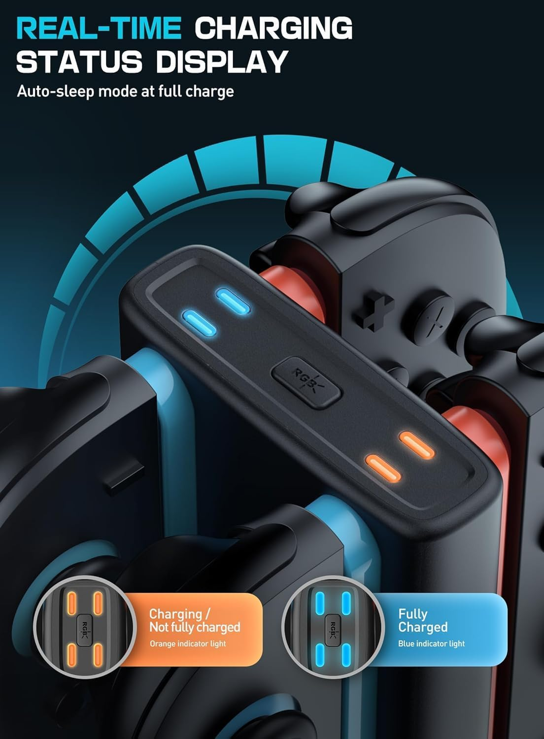 Switch 2 Charging Dock, [Support Double-Sided Charging] [9 Lighting Modes] Magnetic Controller Fast Charging Stand Station Compatible with Switch 2 Accessories image number 1