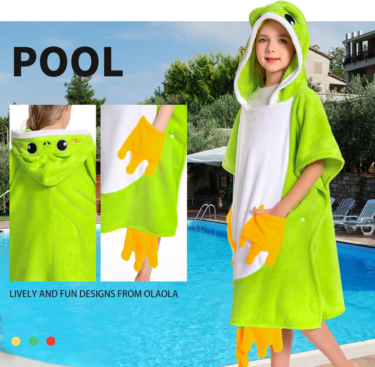 OLAOLA Frog Hooded Kids Beach Towels, Soft Absorbent Kids Hooded Bath Towel Wrap for Boys Girls, Toddler Pool Swim Towel with Hood for Ages 3-12 - Panda image number 2