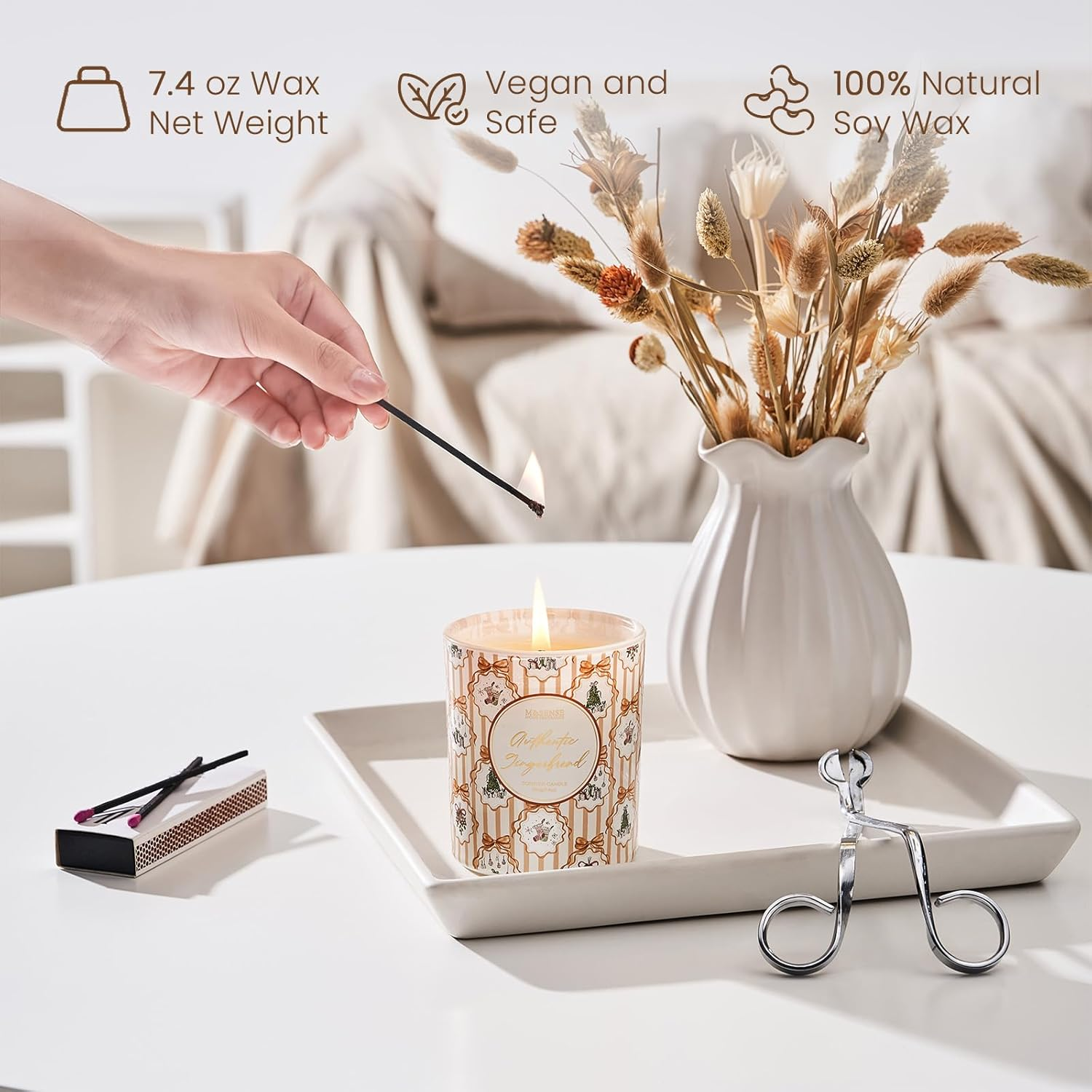 M&SENSE Christmas Holiday Candle,Authentic Gingerbread,Natural Soy Wax,7.4 Oz Soy Wax, Winter Candle Home Decor for Women and Girls image number 6