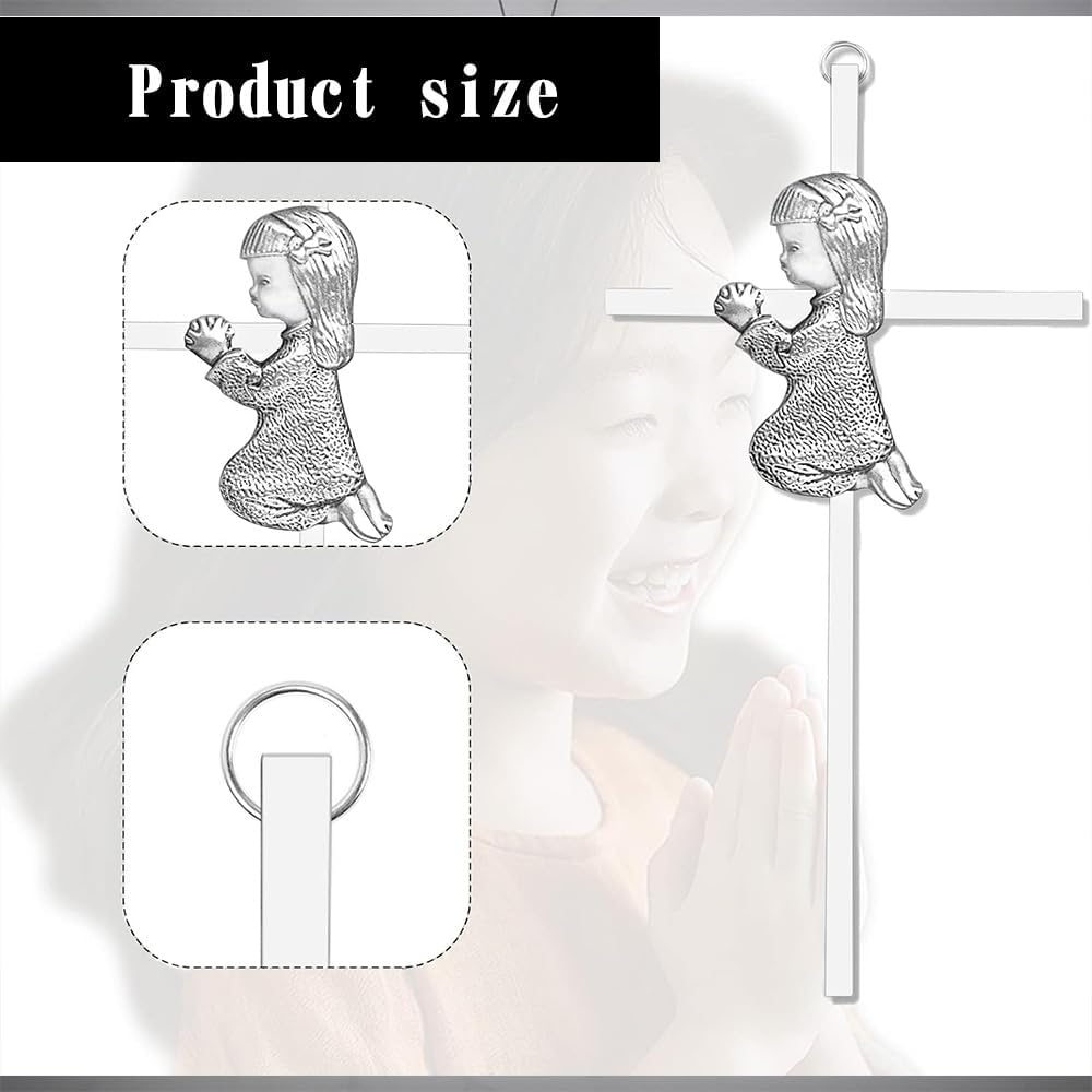 Silver Girl Wall Cross,Praying Boy Plaque Wall Decor Cross,Great for Baptism,Birthday and Christening (Girl) image number 3