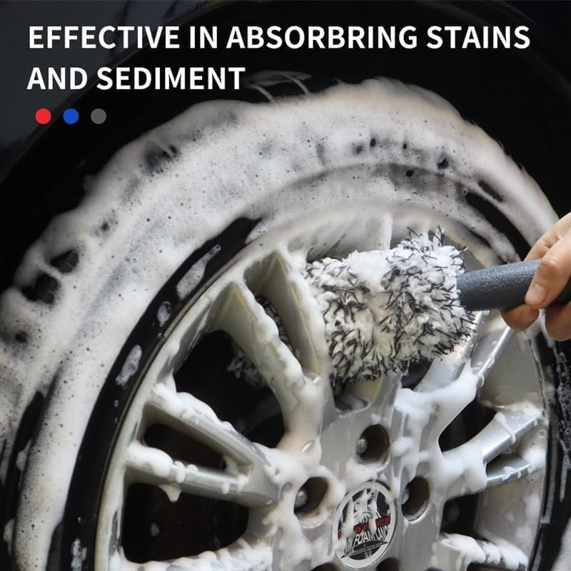 Walquicks Car Microfibre Wheel Brush, Car Rims Brush Car Cleaning Wheel Cleaning Brush Car Detailing Brushes with Long Handle for Rim Hubs for Cleaning Wheels, Rims, Spokes, Fenders, Engines - Black image number 7