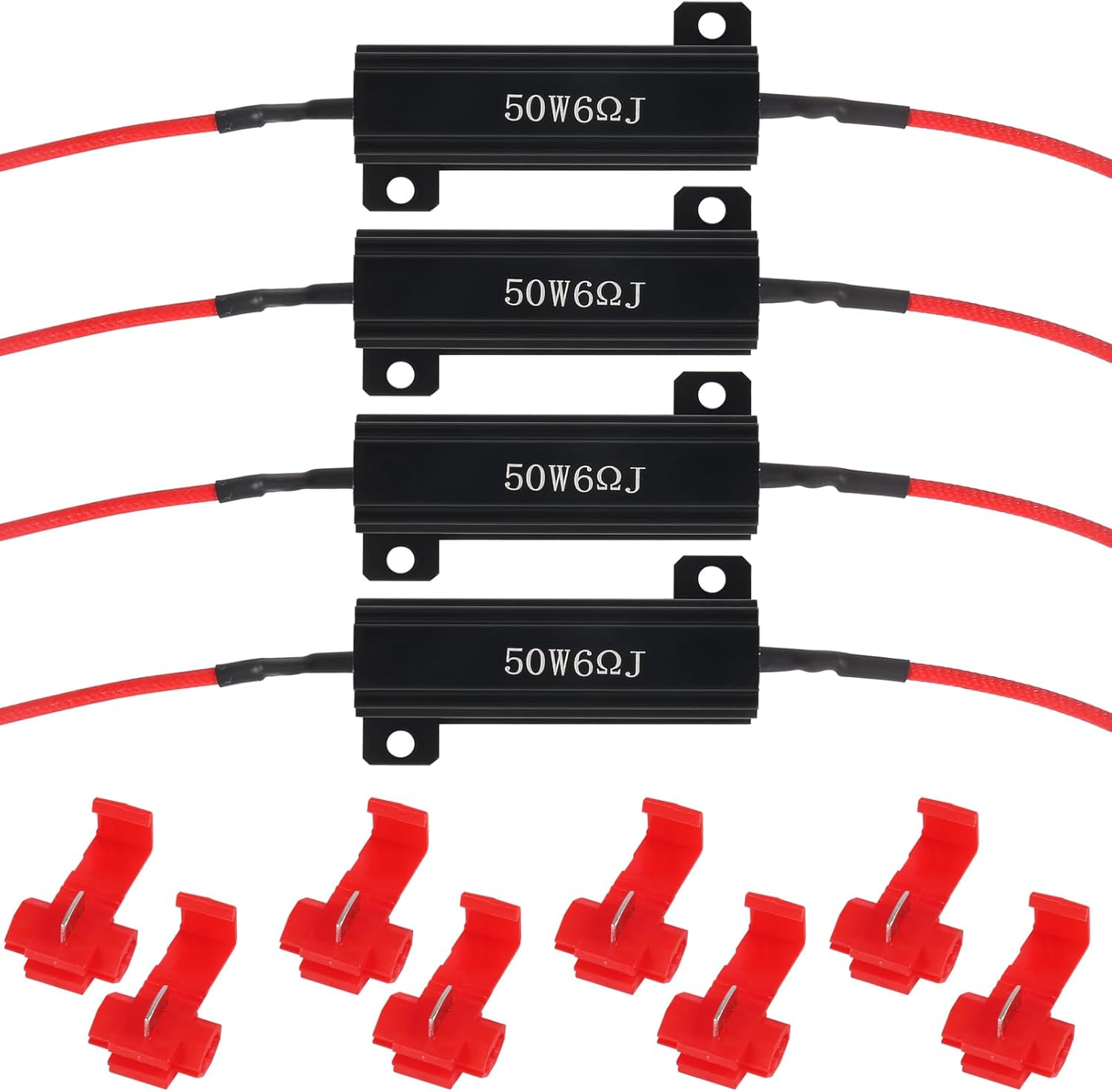 4Pcs 50W 6Ohm Load Resistor Turn Signal Blink LED Fix Fast Flash Error Code Flickering Automotive Replacement Resistors for LED Lights Indicator Controllers Bulb Headlights Tail Light License Plate