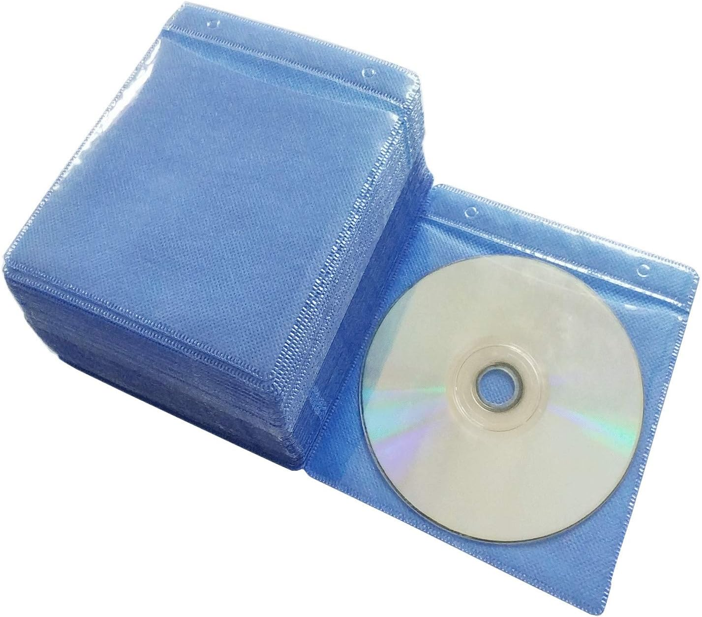 100 Pack Premium CD DVD Sleeves,Thick Non-Woven Material Double-Sided Refill Plastic Sleeve for CD and DVD Storage Binders Disc Case (Blue) - Blue image number 4
