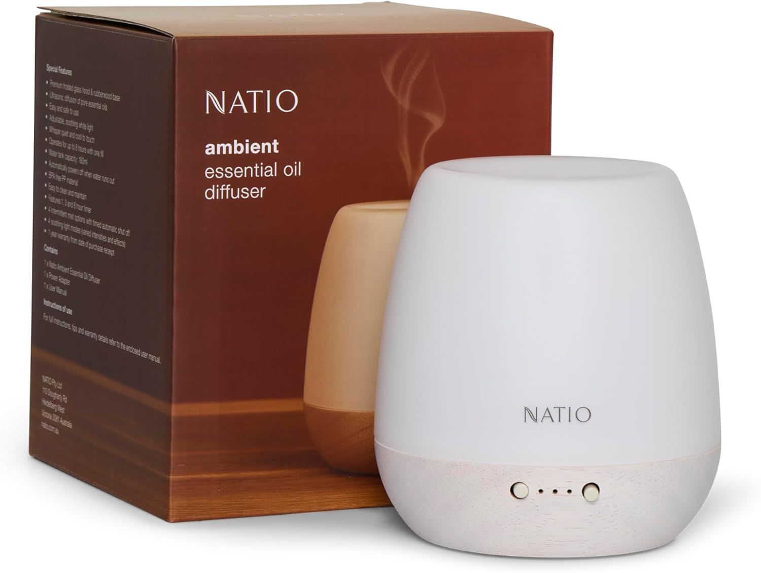 Natio Australia Ambient Essential Oil Diffuser - Deluxe Aromatherapy Diffuser - Quiet Whisper, Cool to the Touch & Ultrasonic Cool Mist image number 2