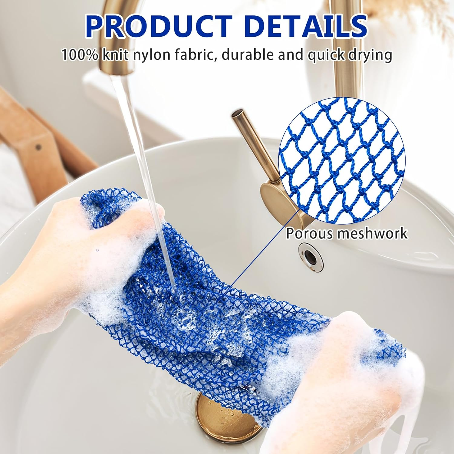 MR.TIMELAG African Net Bath Sponge 2-Pack - Extra Long Exfoliating Bath Towels (Purple + Navy Blue) for Deep Cleansing & Skin Renewal - Premium Mesh Body Scrubber for Men & Women (0.17Kg) image number 1