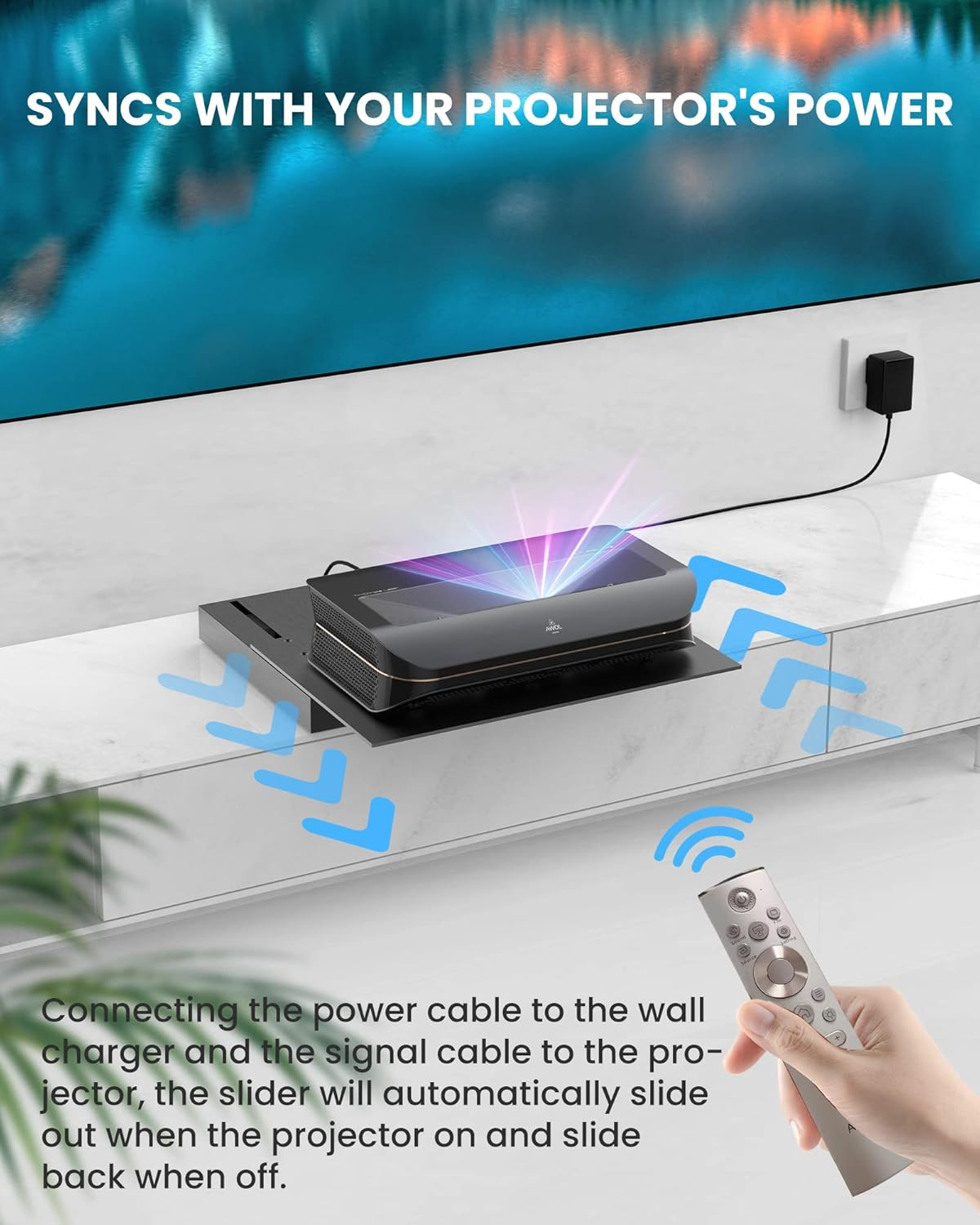 AWOL VISION IC-A150 Motorized Slider Tray for Ultra Short Throw(Ust) Projector, Extend to 135" Picture, Automatically Retractable Tray Telescopic Design, Smart Syncs with Projector'S Power image number 1