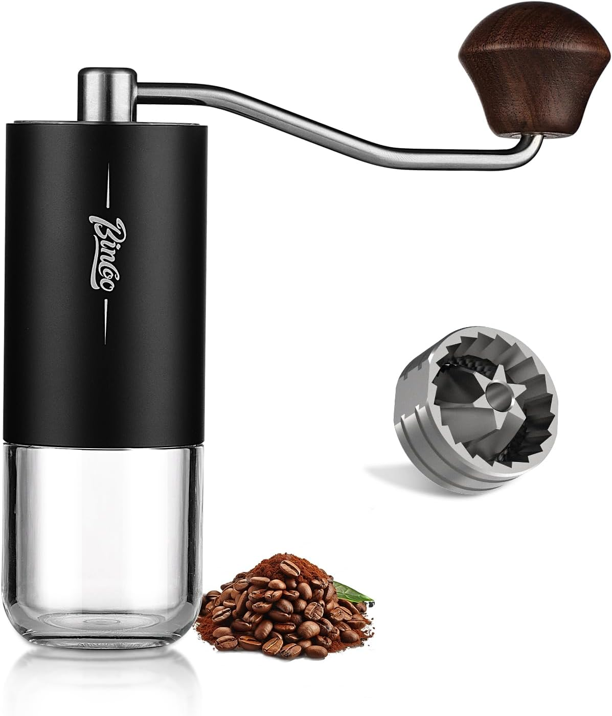 Portable Manual Coffee Bean Grinder - Stainless Steel Conical Burr Hand Coffee Grinder with Adjustable Setting,Double Bearing Hand Espresso Grinder (White)