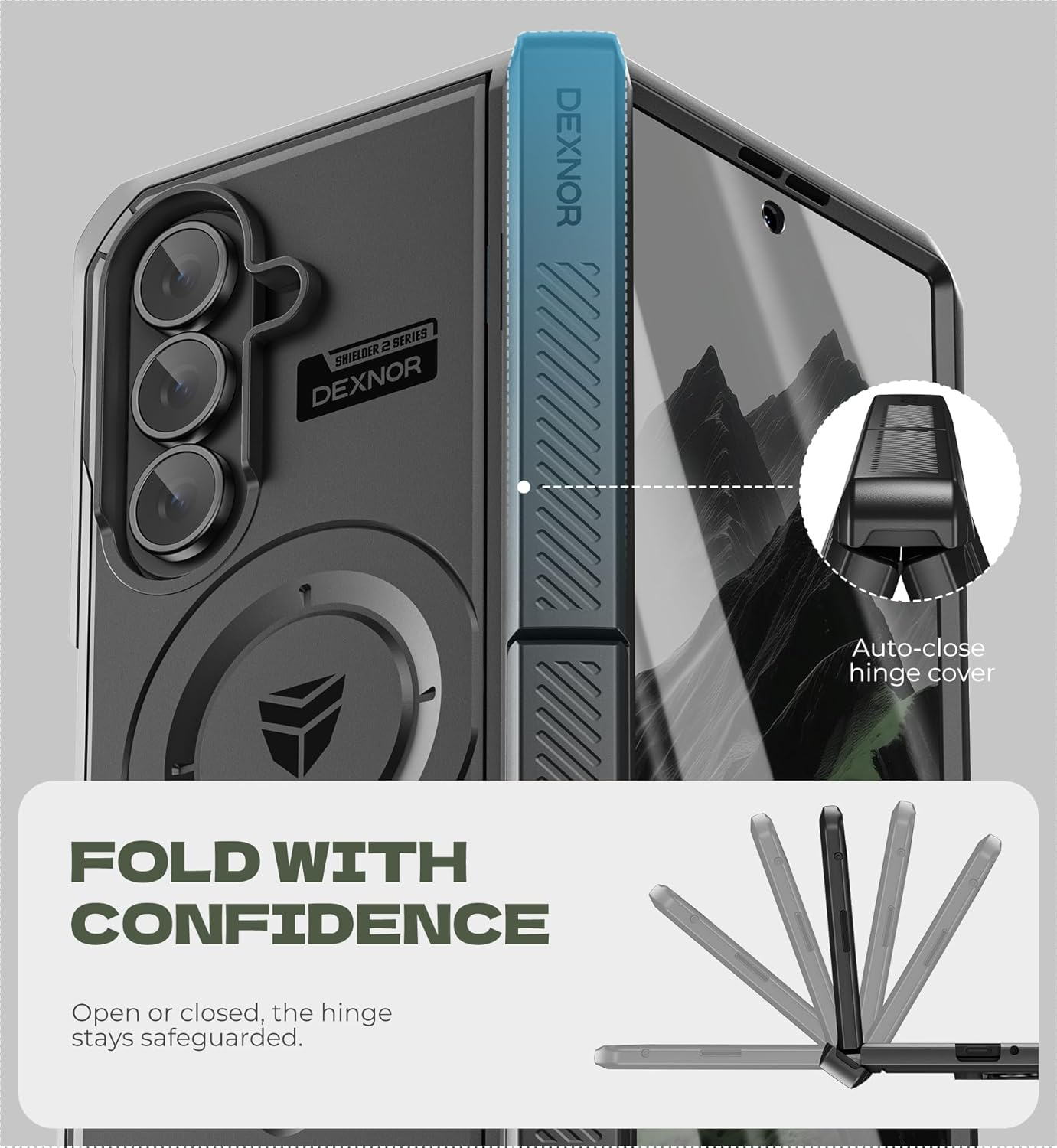 DEXNOR Magnetic for Samsung Galaxy Z Fold 7 Case with & Dual Kickstands & Front Screen Protector & Hinge Protection, Compatible with Magsafe, Full-Body Rugged Bumper Cases - Black image number 6