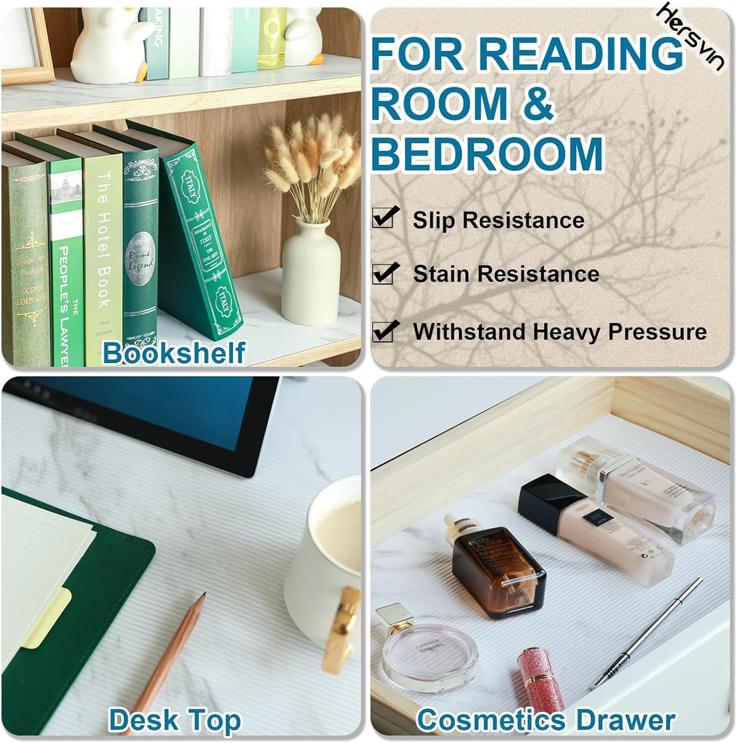 Drawer Liner 60Cm X 6M, Marble Pattern Print Shelf Liners Non-Adhesive Drawer Liner EVA Fridge Mats Waterproof Oil-Proof for Cabinet Kitchen Bedroom Bathroom Office((Marble Pattern) image number 3