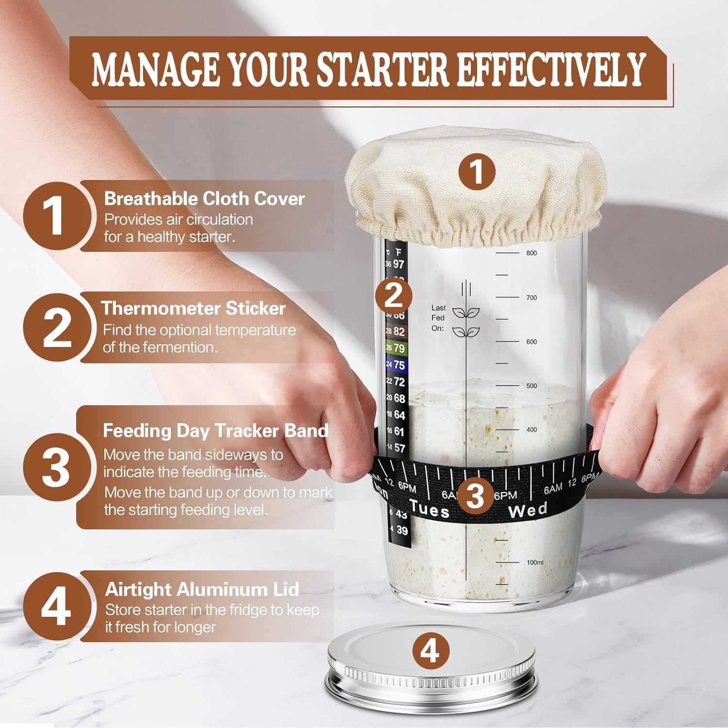 Sourdough Starter Kit, Sourdough Bread Baking Supplies with 2 Bread Proofing Baskets for Sourdough, 36Oz Sourdough Starter Jar, Bread Lame, Dough Scraper, Dough Whisk & Silicone Bread Sling image number 2