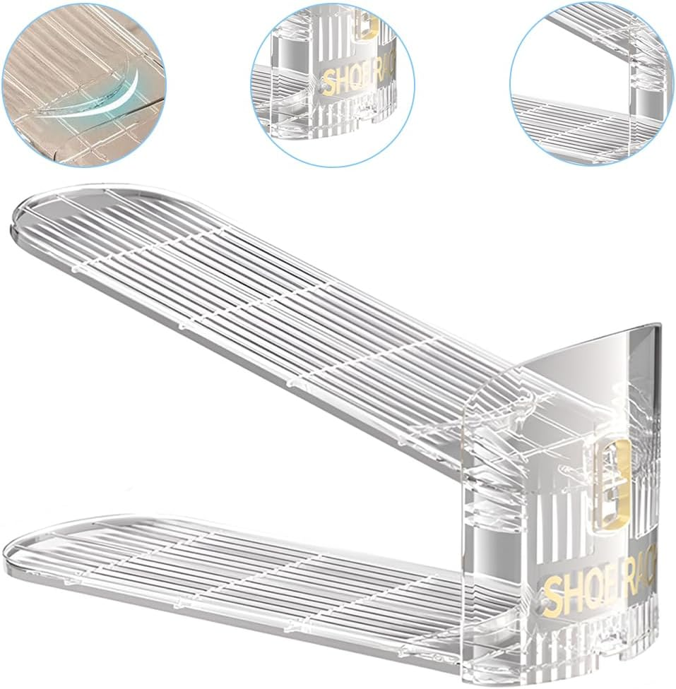 12 Pack Separable Shoe Rack, Adjustable Shoe Stacker, Portable Shoe Slots Organizer, Shoe Stacker Holder Storage, Suitable for Closet Organization (27.2*10*12 CM, Clear） image number 3