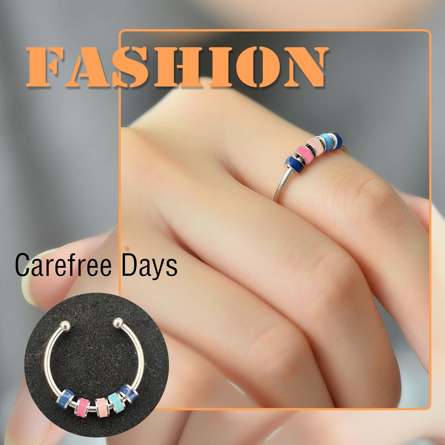 Spinning Enamel Fidget Ring, Anxiety Relief Ring Adjustable Fidget Ring Roll Anti-Anxiety Spinner Fidget Rotating Ring Stress Relief Rings Bead Spinner Ring for Women Daughter Granddaughter Kids image number 6
