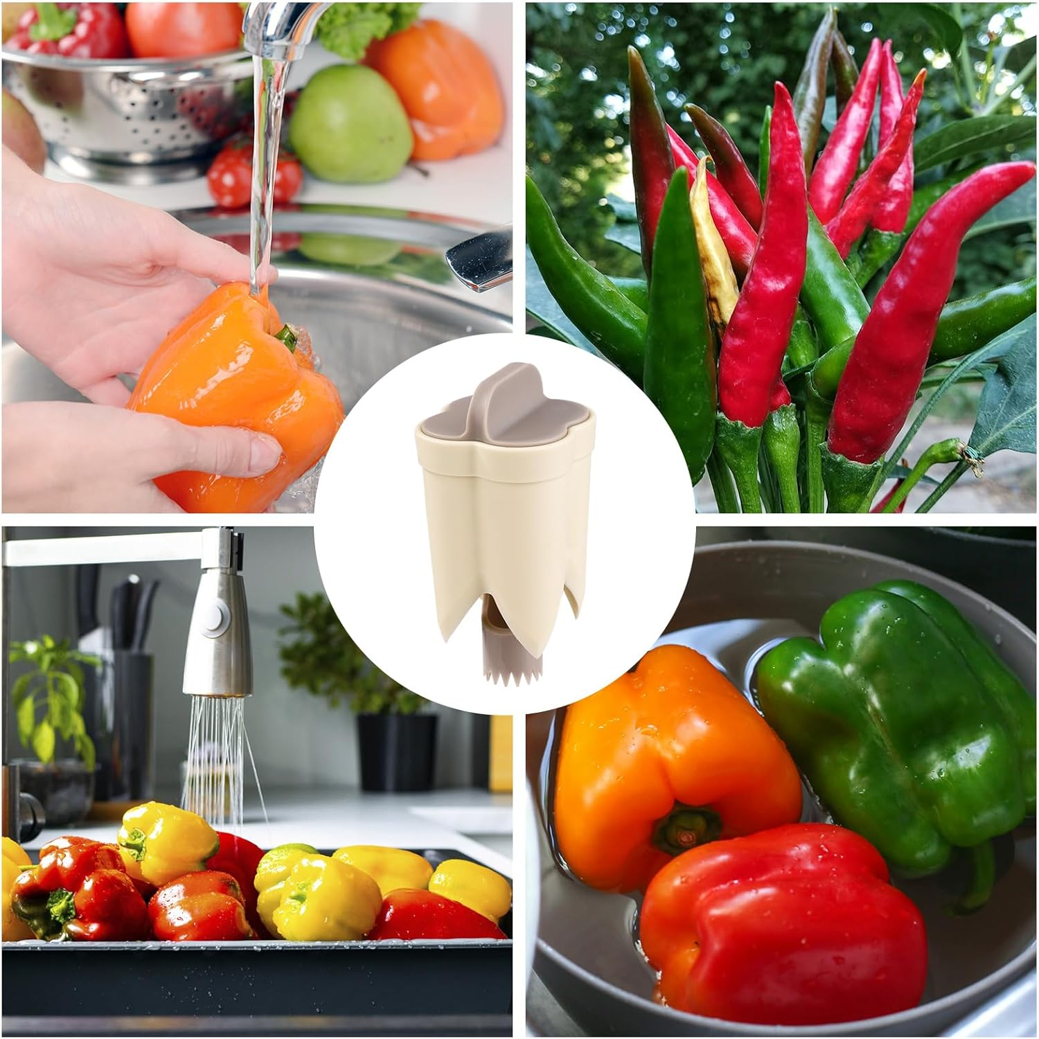 2 in 1 Pepper Corer, Bell Pepper Cutter 2 in 1 Fruit Pepper Corer Pepper Deseeder Pepper Corer and Deseeder for Kitchen Home Family Camping(Off White) image number 5