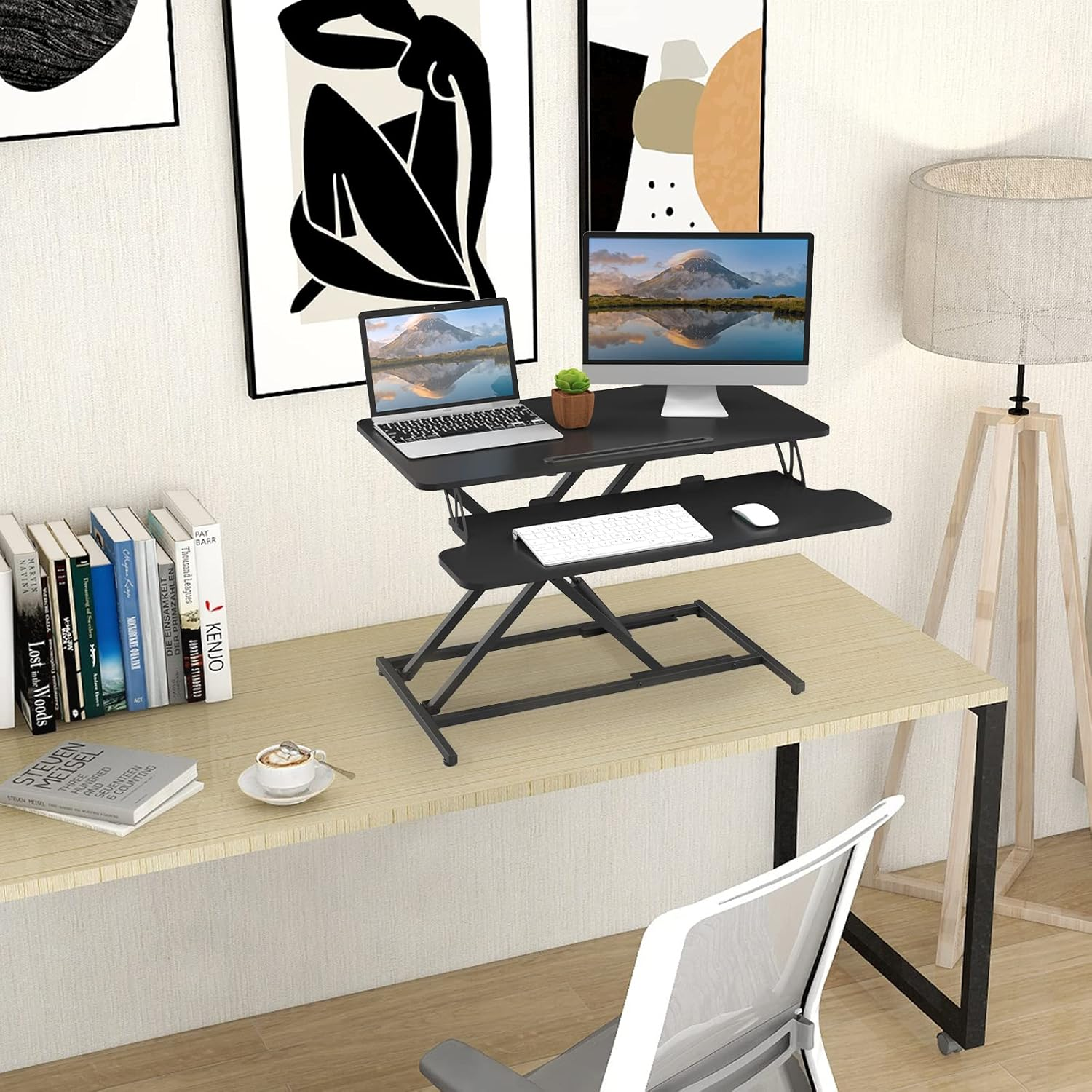 ERGOMAKER Standing Desk Converter, 32"/80Cm Wide Height Adjustable Quick Sit Stand Computer Desk Converter for Home Office Workstation (Black Frame + Black Desktop) image number 4