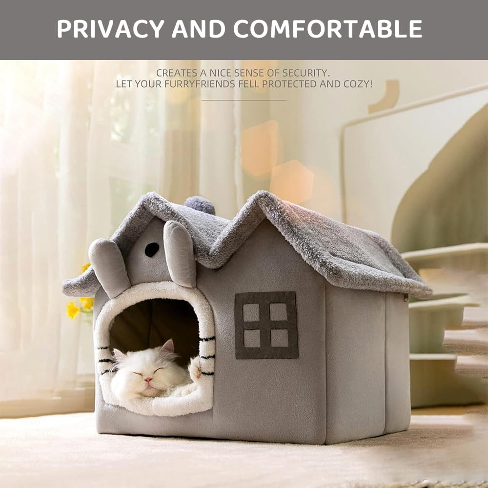 Indoor Cat Bed Cave with Removable Washable Cushion, Cozy Calming Soft Cat House, Durable No-Deformation Pet Bed for Cats (Grey, Medium) image number 1