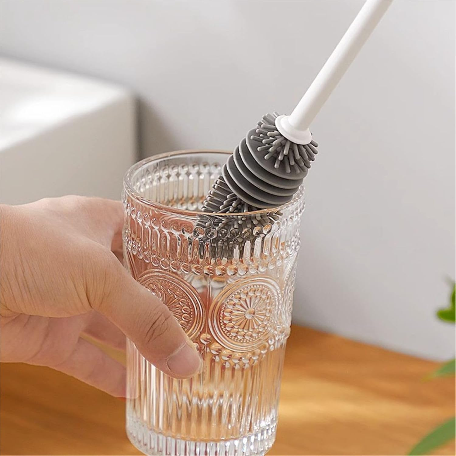 Silicone Bottle Brush,Long Handled Silicone Bottle,Perfect for Cleaning Brush Cleaning Vases, Sports Bottles, Glassware Water Bottles, Suitable for Cleaning Narrow Neck Container (2 PCS Grey White)