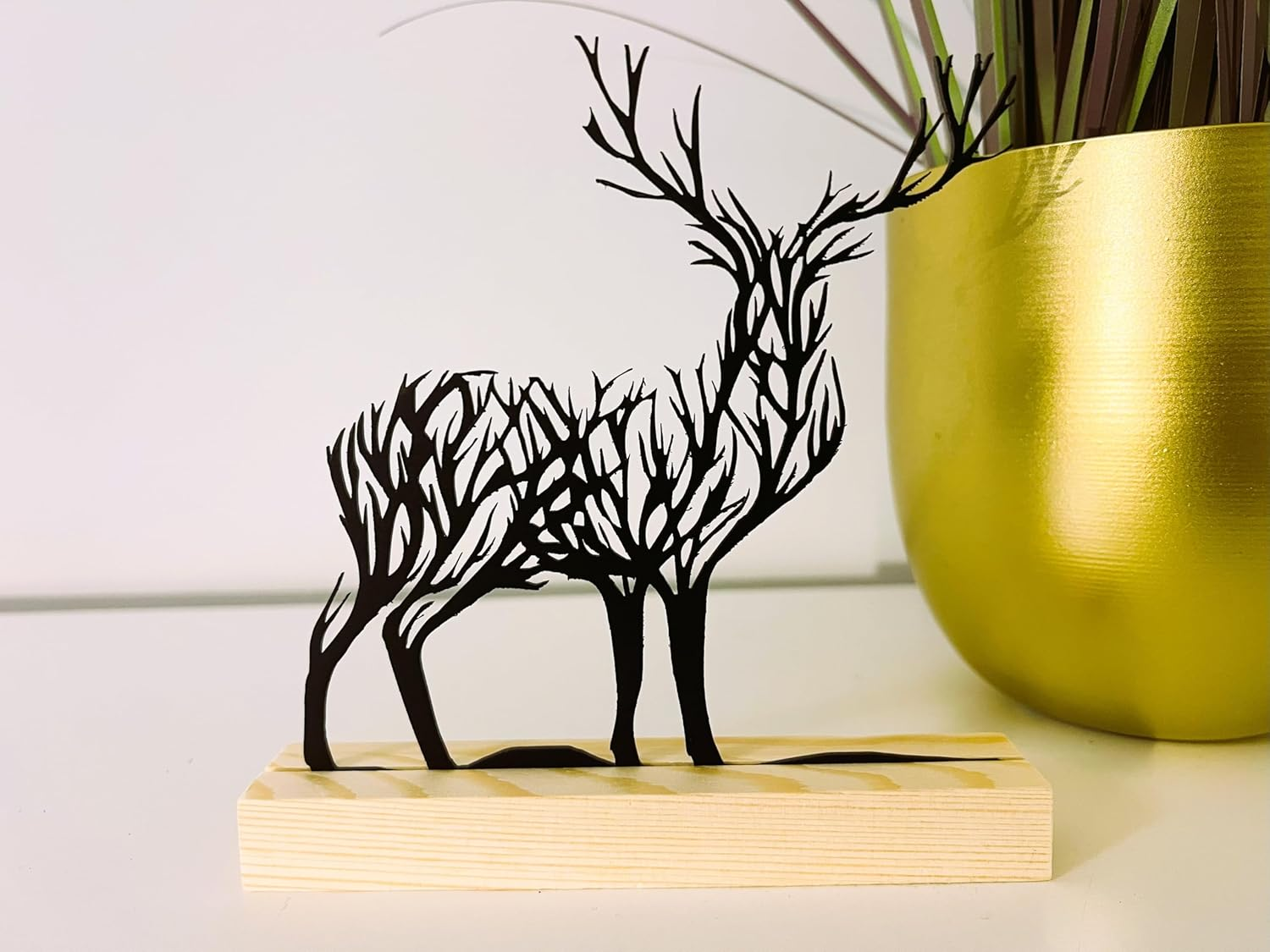 Chic Iron Deer Ornament with Wooden Base, Iron Culpture, Decorative Statue, Metal Deer Ornament, Rustic Decor, Art Deco, Bookshelf Decor, Office Decoration, Gift image number 4
