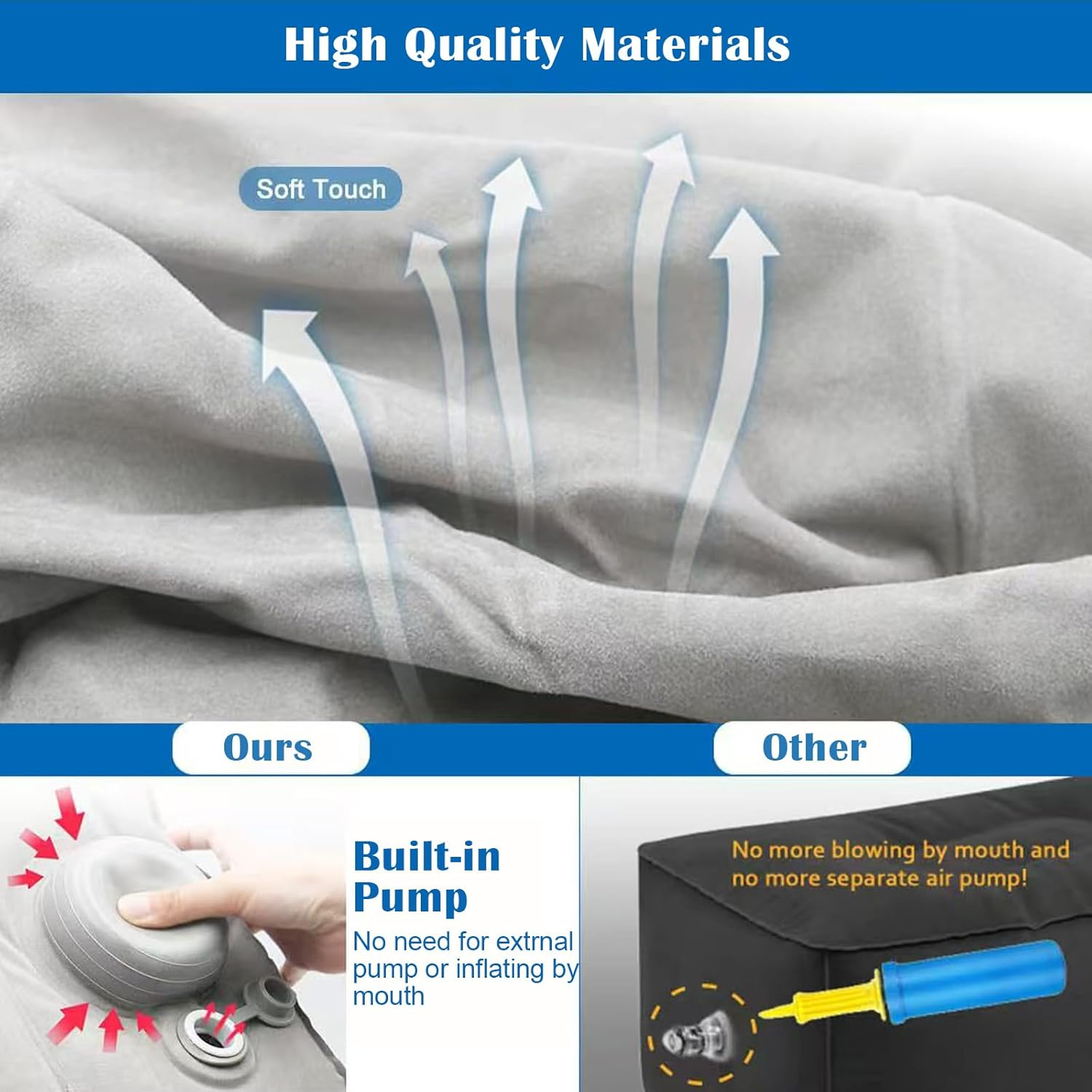 Lejapwat Travel Inflatable Foot Rest, Adjustable Height Leg Rest Pillow with Bag for Airplane, Car, Trains, Home, Office image number 4