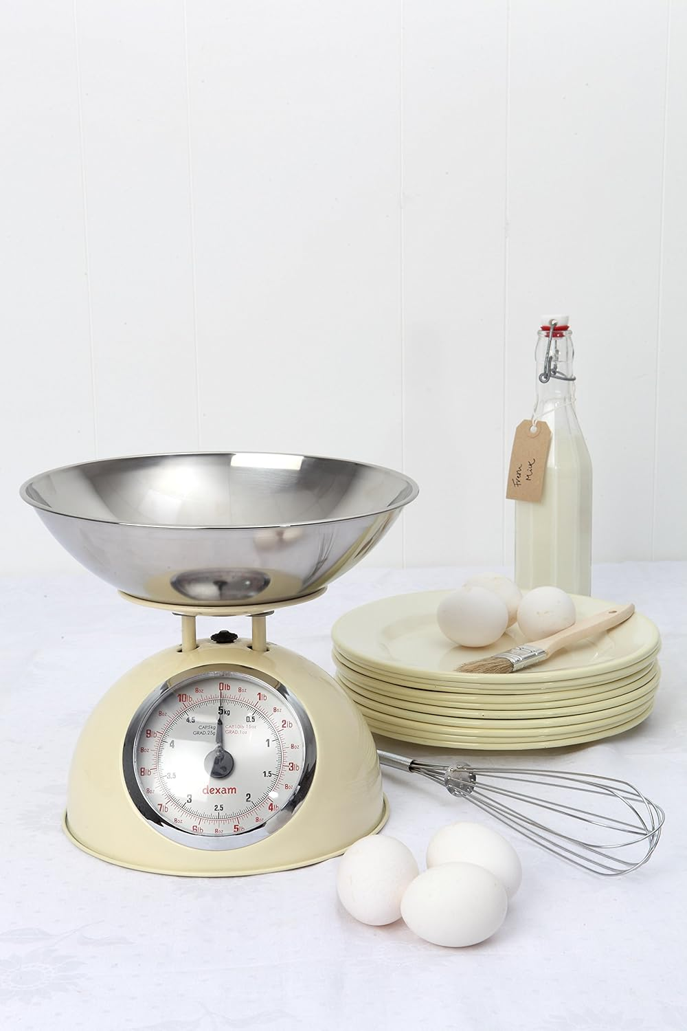 Dexam 17848104 Cream Retro Kitchen Scales with a Large Bowl, Stainless Steel image number 2