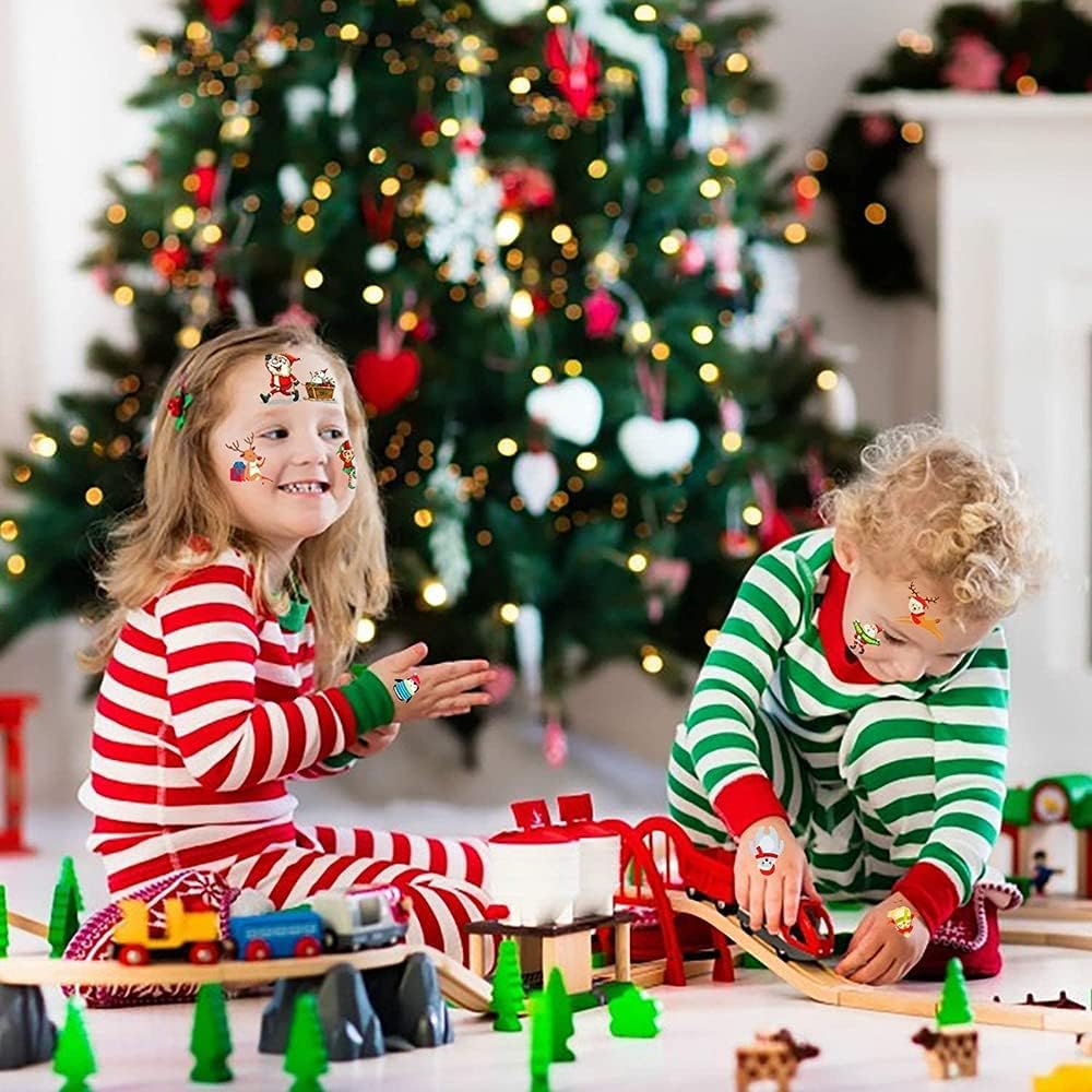 Temporary Tattoo for Kids Adults, 210 PCS Xmas Waterproof Body Stickers, Face Fake Tattoos Kit, Cute Tattoo Decorations, Birthday Party Favor Supplies Decor for Boys Girls Children Holiday Christmas image number 3