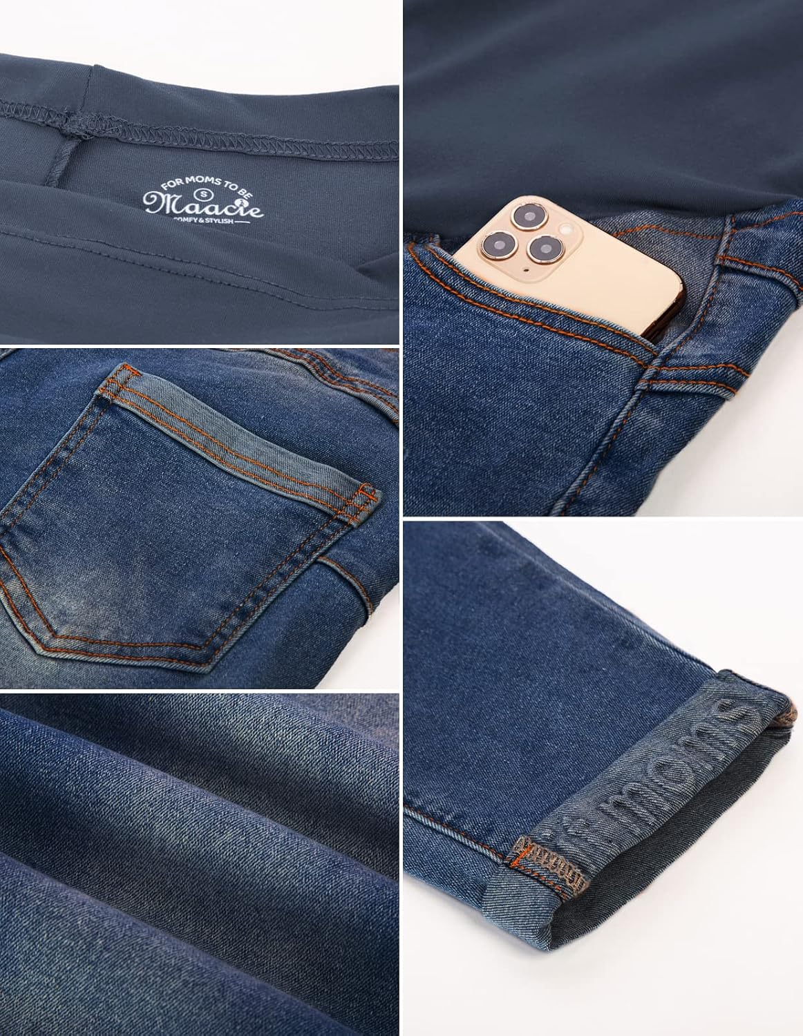 Maacie Women'S Elastic Maternity Jeans 2025 Slim Fit Maternity Jeans Comfortable Cotton Jeans Dark Denim Blue M image number 4