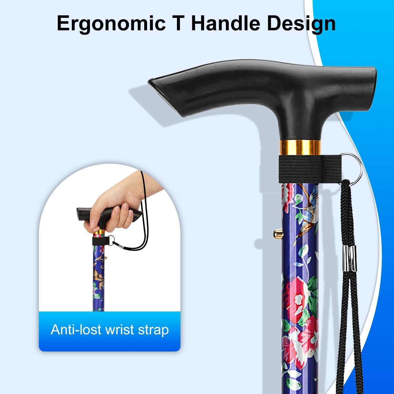 Adjustable Walking Stick,Lightweight Aluminium Hiking Stick with Ergonomic Handle,Folding Collapsible Trekking Poles, Travel Mountaineering Cane Black Climbing Stick image number 3