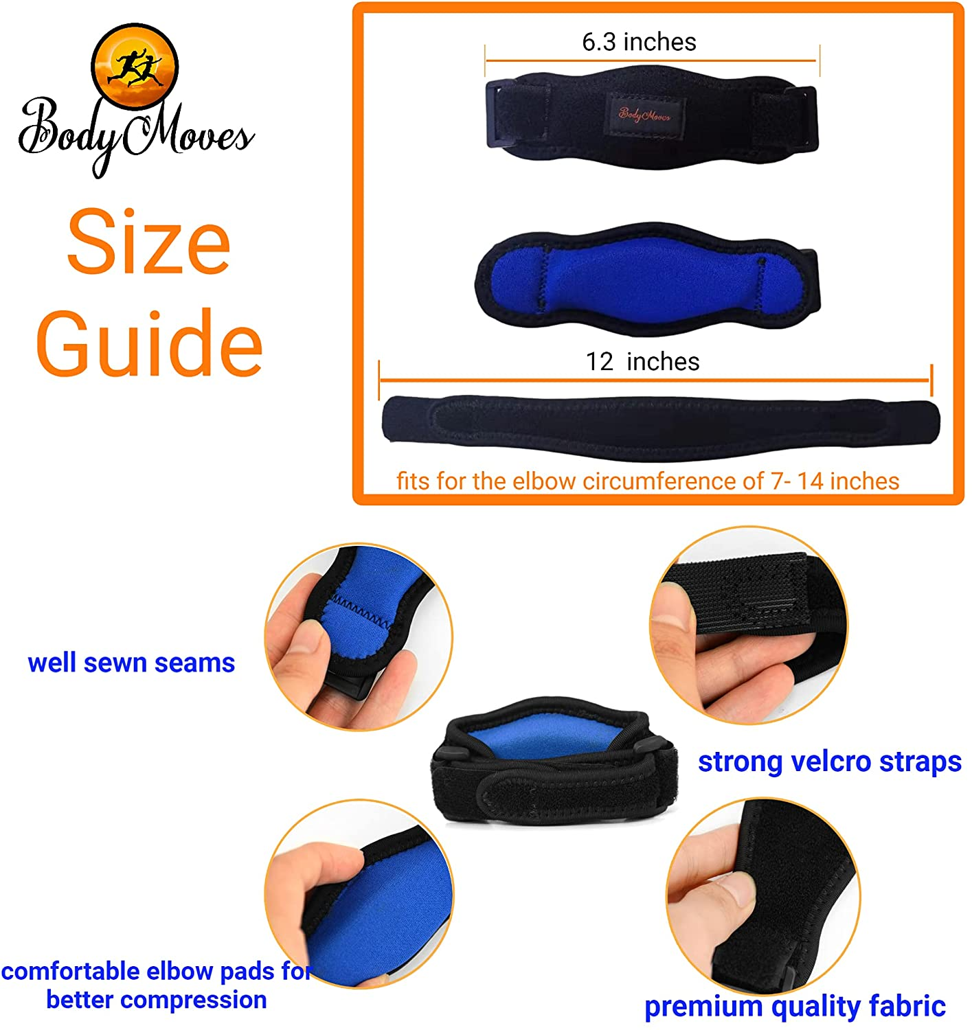 Bodymoves Tennis Elbow Brace (2 Pack) plus Hot and Cold Gel Pack (Active Blue) - Sporty Pink image number 7