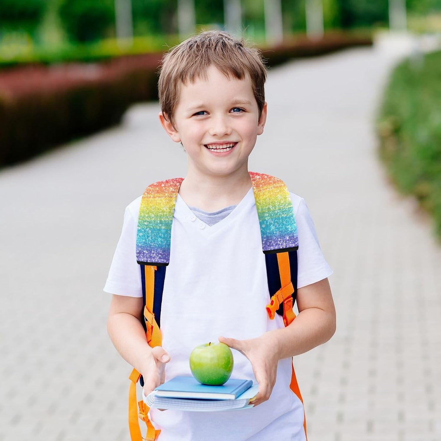 Glitter Rainbow Soft Seatbelt Cover, Padded with Cotton, Shoulder Strap Pads for Bags, Car Seat Strap Covers for Infant Car Seat image number 2