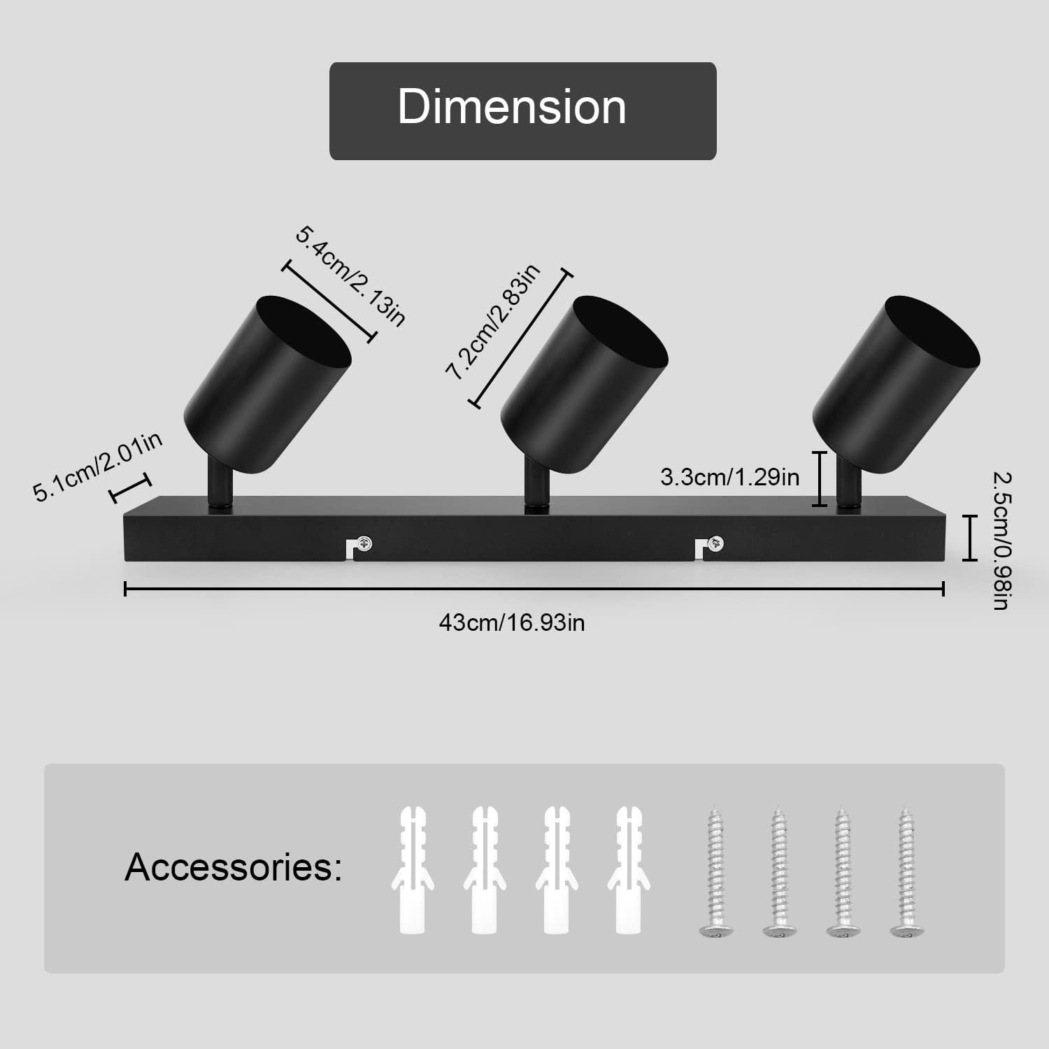 Dehobo Adjustable Ceiling Spotlights, Black Spotlight Ceiling Light with GU10 Socket, Modern Spotlight Rails and Rails, without Bulbs, 3 Spotlights for Kitchen, Bedroom, Living Room, Hallway, Dining image number 4