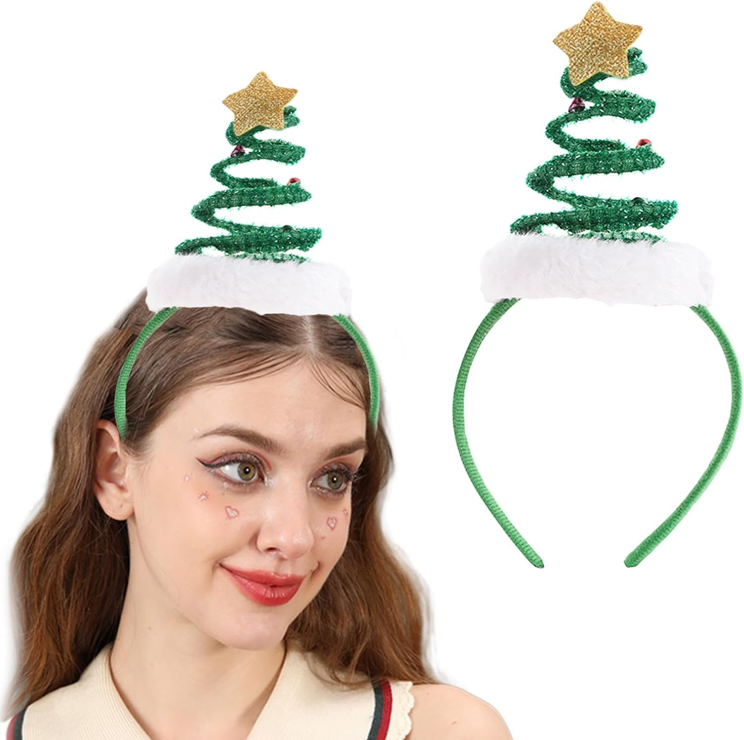 Lopsity Christmas Tree Headband Springy Santa Headwear Christmas Headban with Bells Cute Headband Christmas Costume for Women Girls (Red)
