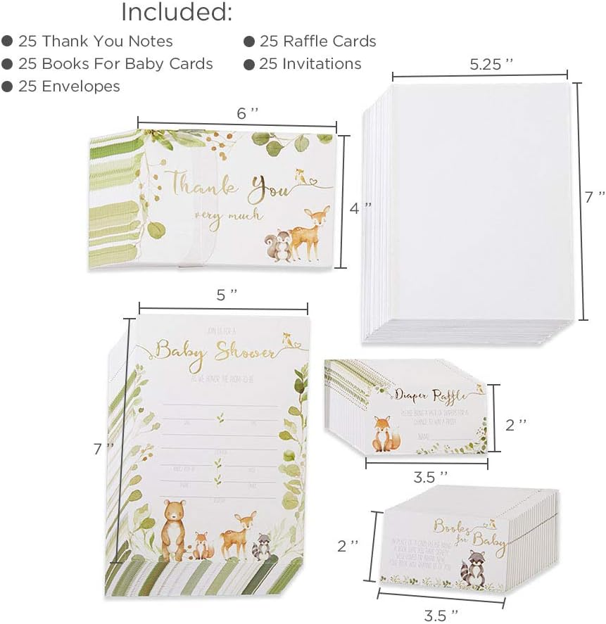 Kate Aspen Woodland Baby Shower Invitation & Thank Bundle (Set of 25) Party Invitation and Thank You Cards, One Size, Multi (28531NA)