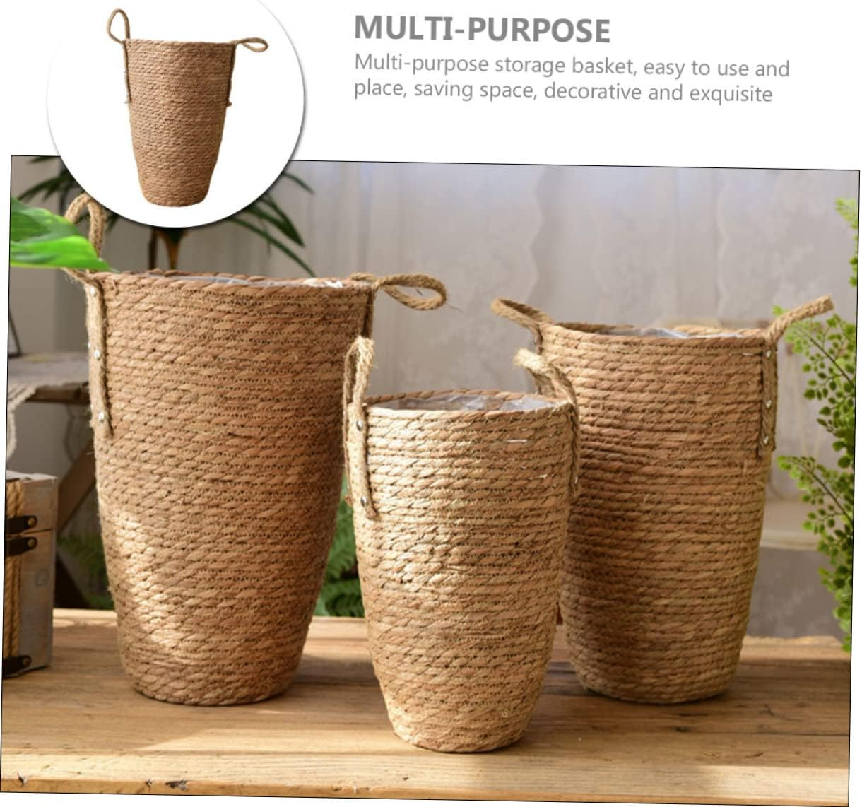 Alipis Handmade Woven Flower Basket Decorative Storage Pot for Organizing Toys Crafts and Supplies Rustic Rattan Planter for Home Decor and Indoor Gardening image number 3