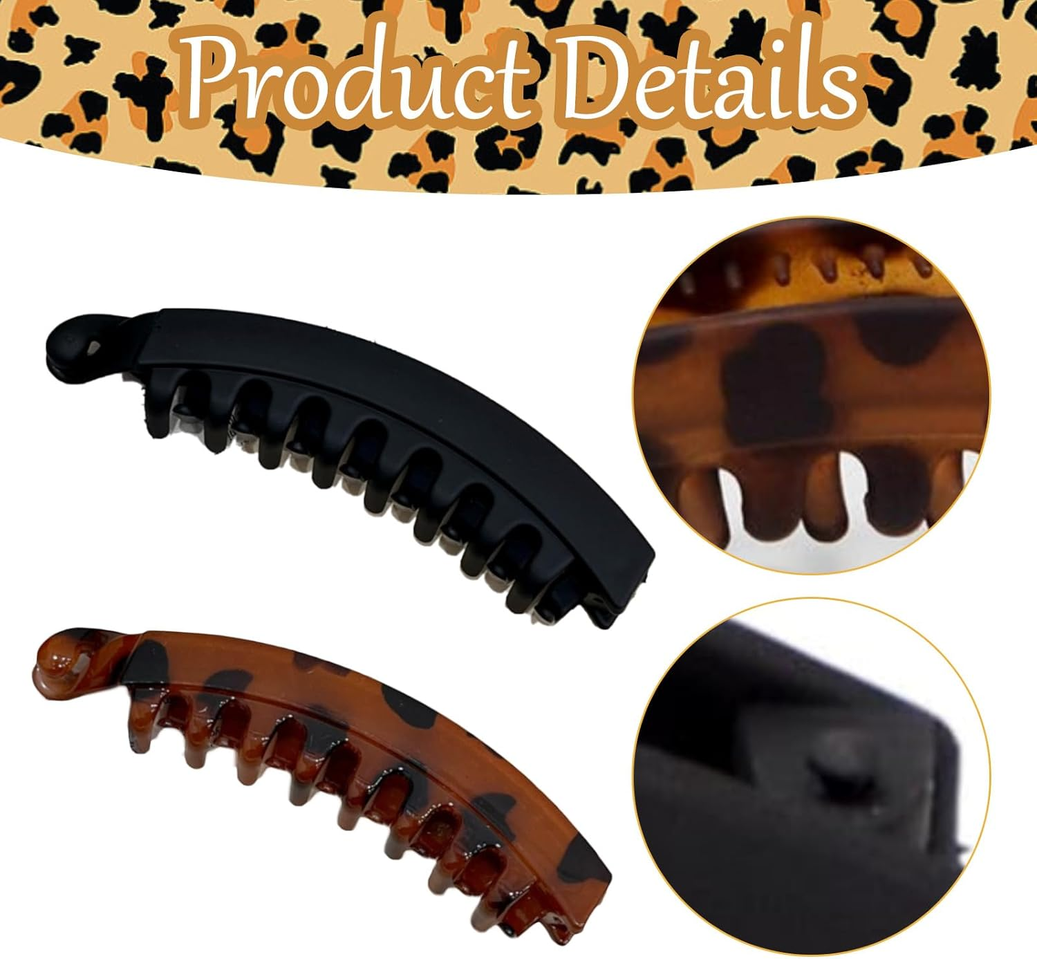 Pack of 2 Banana Hair Clips for Women, Vintage Banana Clip, Non-Slip Banana Clip, High-Quality Banana Clips, Robust Hair Accessories, (Black & Tortoiseshell), Large Clips for Easy Styling image number 3