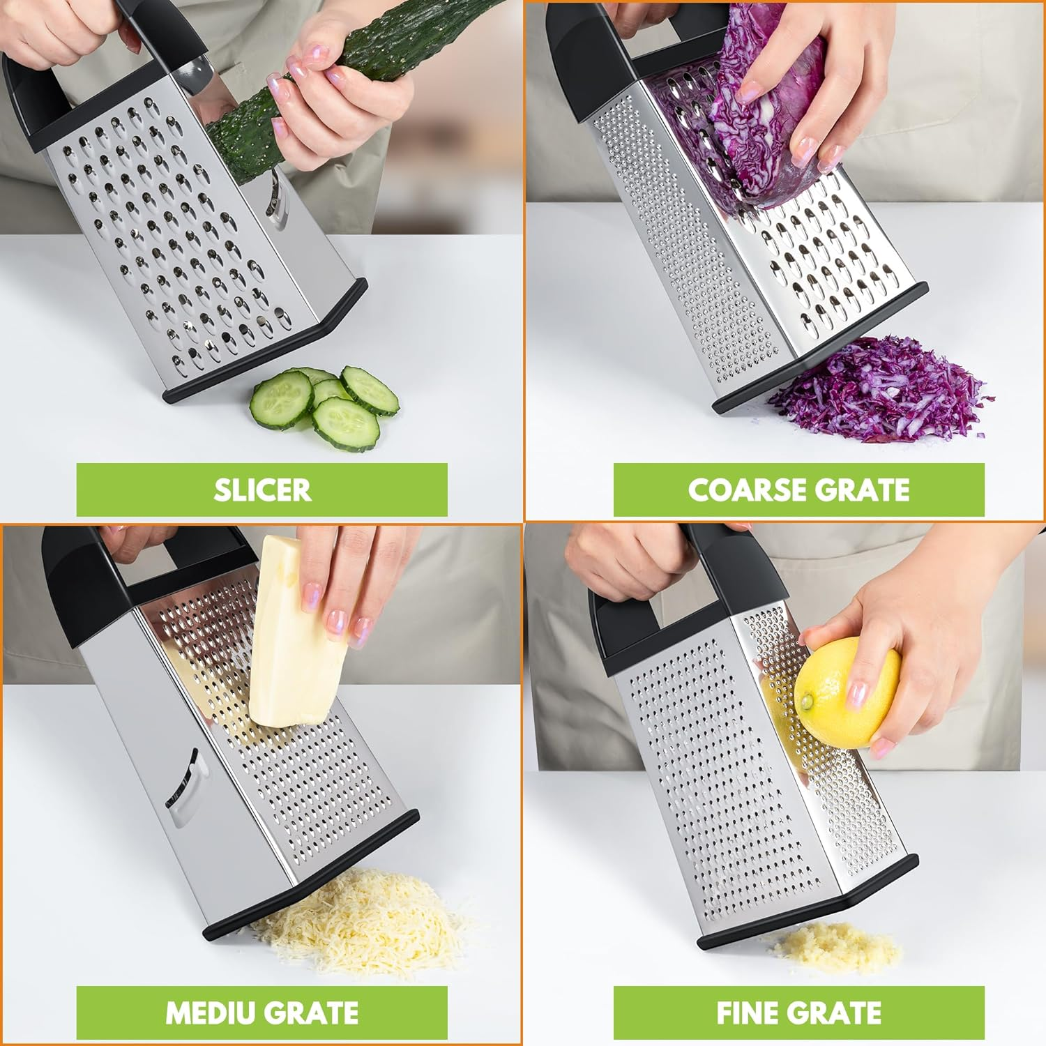 Urbanstrive Cheese Grater with Container Box Grater Stainless Steel Graters for Kitchen Cheese Shredder Parmesan Shredder Kitchen Gadgets Kitchen Tools Kitchen Gifts for Chef Dishwasher Safe Zester - Black image number 2