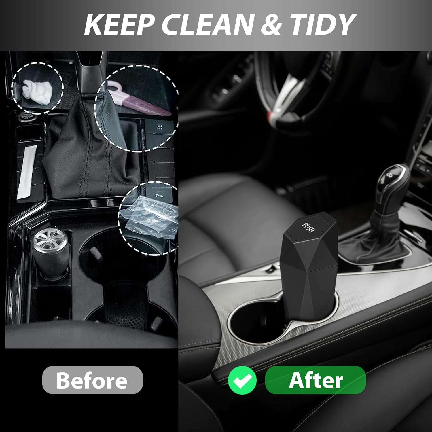 Keyiduid Car Trash Can with Lid, 2 Pack Cup Holder Garbage Can for Car, Leakproof Small Trash Bin, Mini Trash Can for Cars, Home, Bedroom, Office (Black) - 1, Gold image number 6