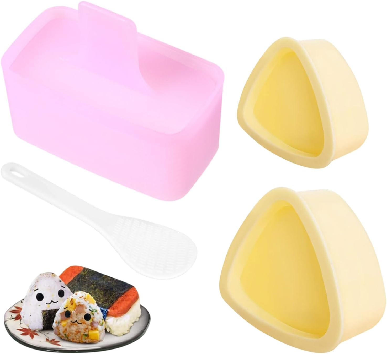 3Pcs Onigiri Mold, Rice Mold Kit, Triangle Rice Ball Molds Maker Sushi Molds, for Non Stick Spam Musubi Maker Press, for Kids Lunch Bento and Home Diy(Color:Pink and Yellow)