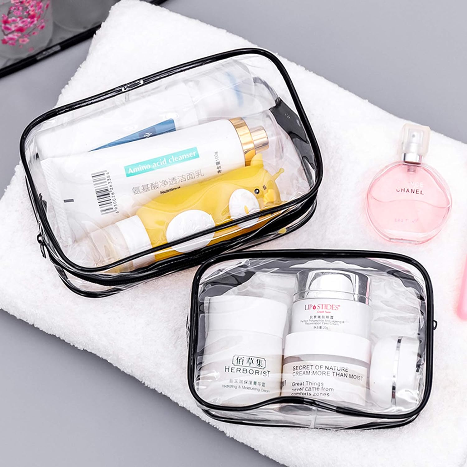 Clear Makeup Bags Set, 4 PVC Zippered Toiletry Carry Pouch, Travel Toiletries Bag, Portable Cosmetic Makeup Organizer Case, for Vacation, Bathroom and Organizing image number 2
