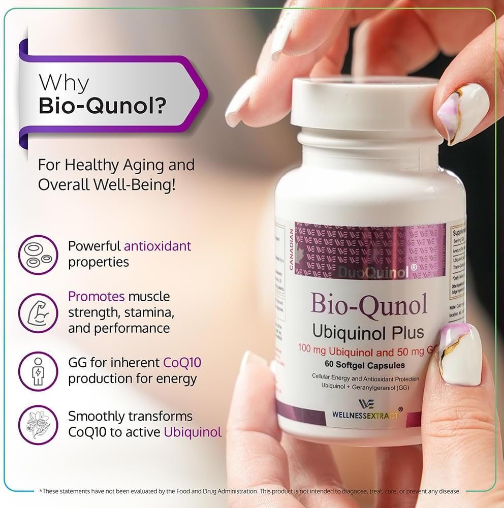 Wellness Extract Bioquinol Ubiquinol (Coq10) with Geranylgeraniol &ndash; Master Antioxidant for Heart Health, Cellular Energy 150Mg 60 Softgels image number 4