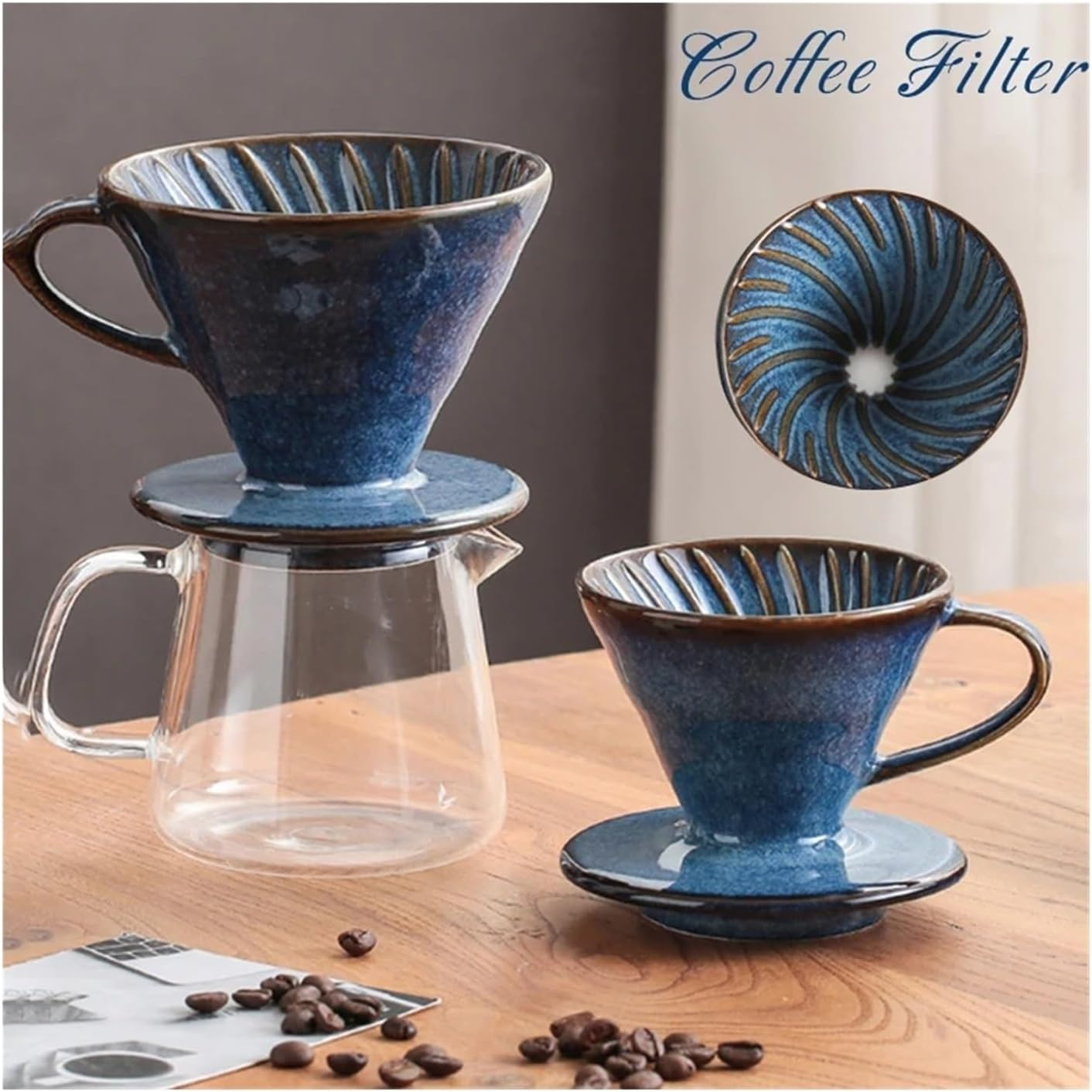 KFKAA V60 Pour over Coffee the Coffee Dripper Is a Simple and Exquisite Single Cup Brewing Device Coffee Drip Machine Suitable for Offices and Apartments Size02 (Blue)