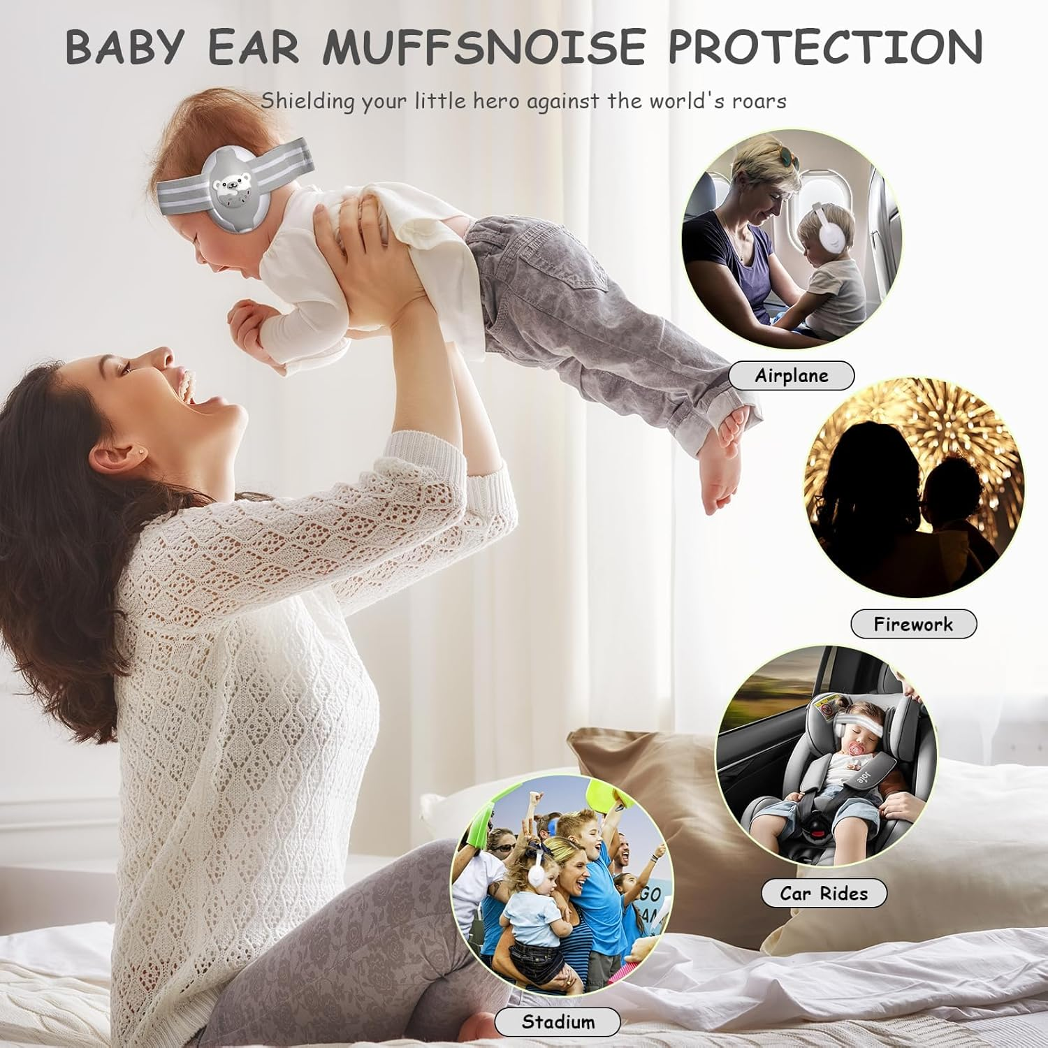 Dsocool 2-IN-1 Baby Ear Muffs Noise Protection up to 48 Months, New &Upgraded Baby Noise Cancelling Headphones against Hearing Damage image number 4