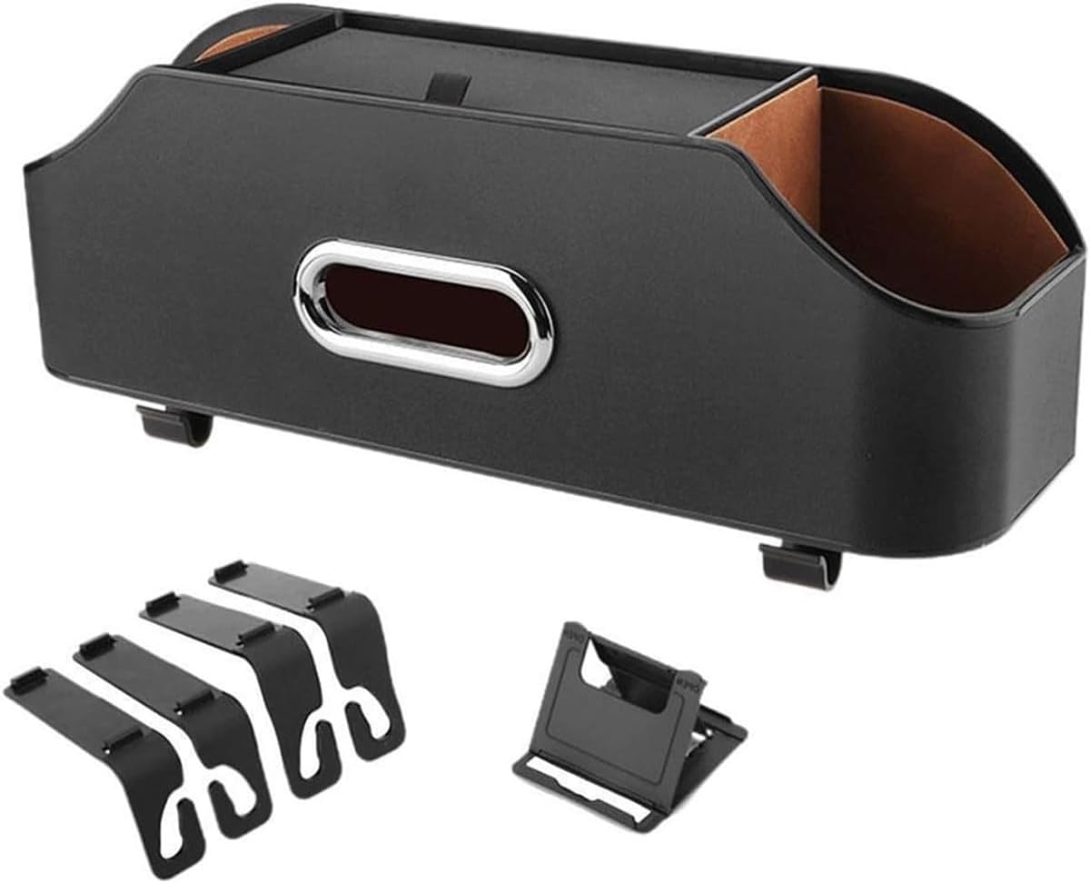 AIMALL Car Backseat Leather Storage Organizer Box with Cup Holder, Adjustable Hanging Seat Back Pocket for SUV Sedan Truck, 12.8X4.5X3.3In &ndash; Black/Beige/Brown