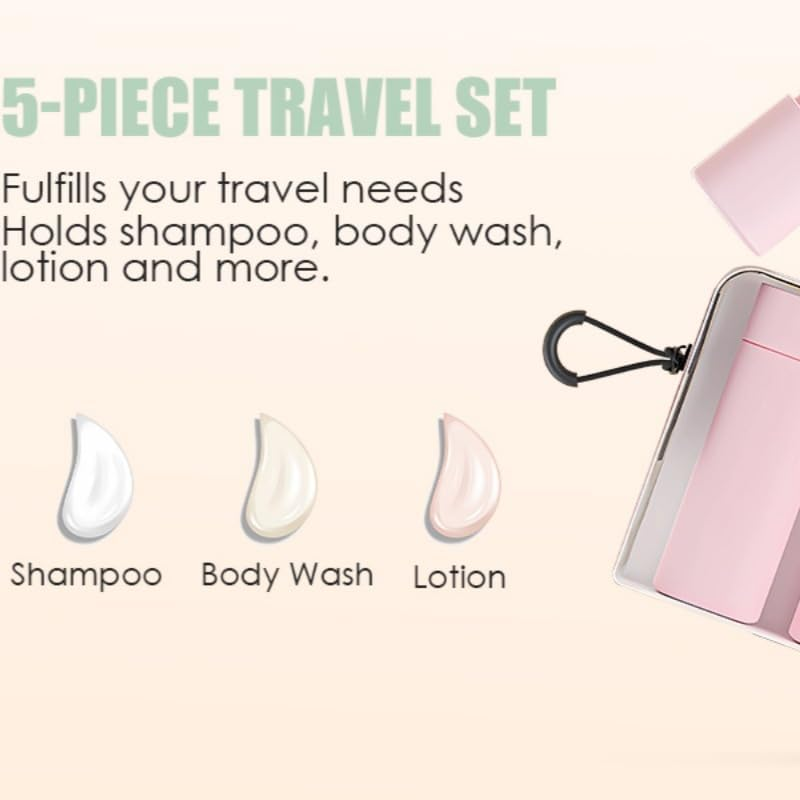 Wacloud Travel Cream Dispenser Set &ndash; 5Pcs TSA Approved Toiletry Bottles with Leak-Proof Case, Refillable Lotion & Shampoo Containers for Travel, Gym & Carry-On (White) - Pink image number 6